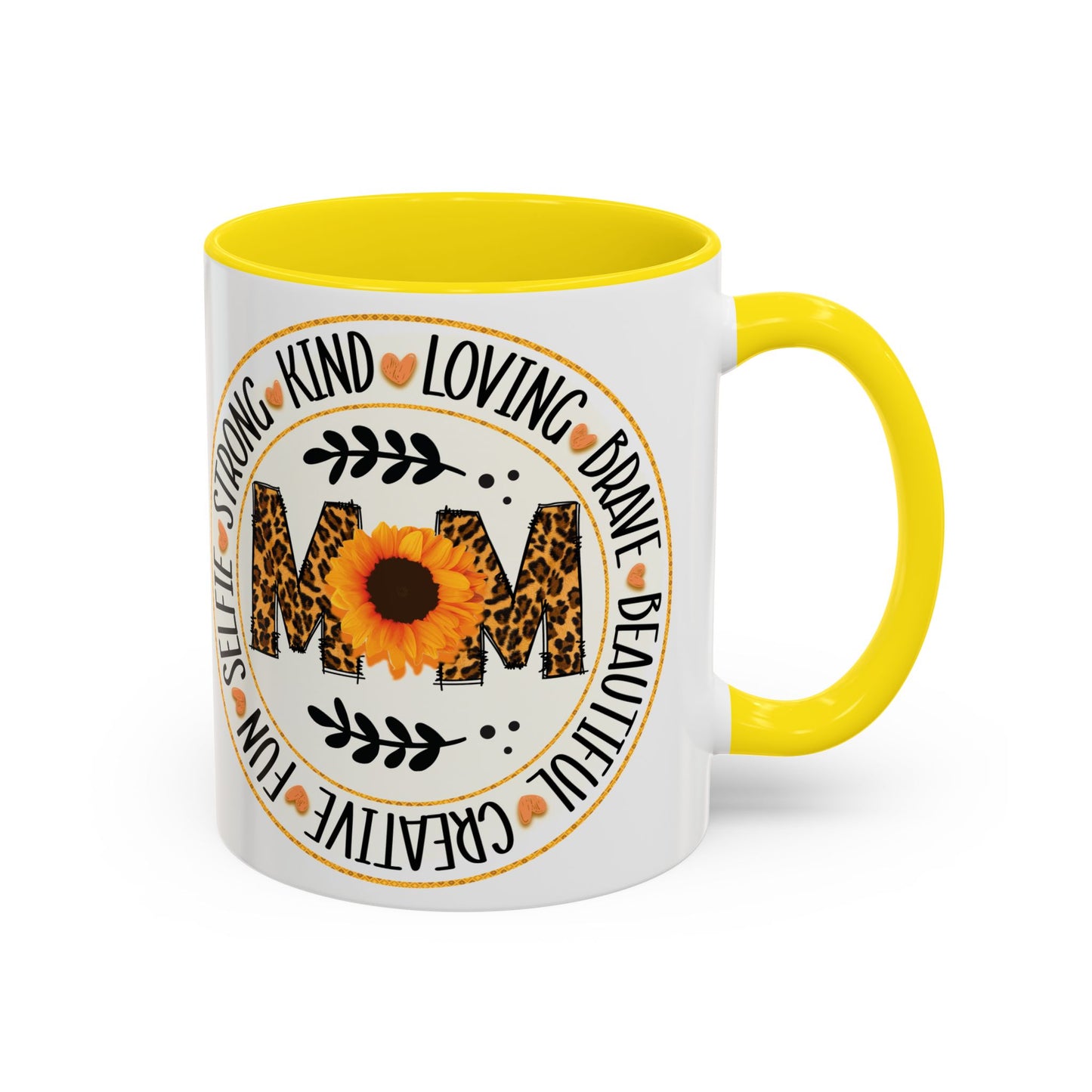 Mom Leopard Sunflower Coffee Mug — 'Mom' Floral Animal Print Accent Mug (11/15oz)