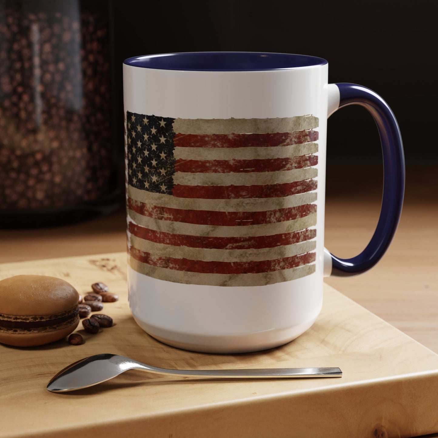 Distressed American Flag Accent Coffee Mug — Patriotic 11/15oz Ceramic