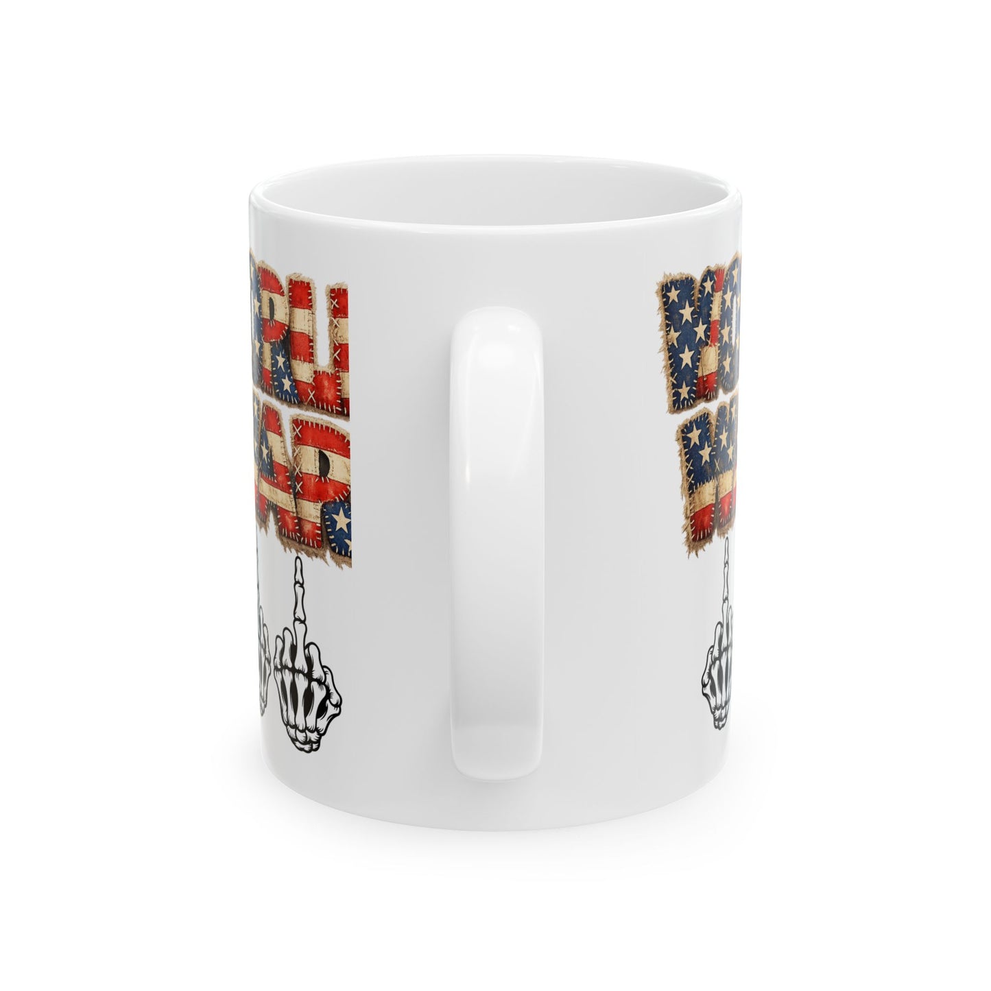 World War 11 Mug – Patriotic Distressed Flag Text with Skeletal Middle Finger Coffee Cup