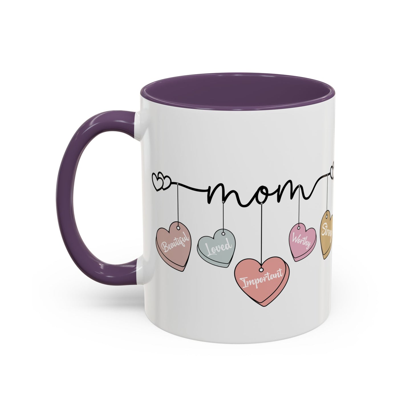 Mother’s Day Heart Charms Accent Coffee Mug — 'Mom' with Loving Words (11/15oz)
