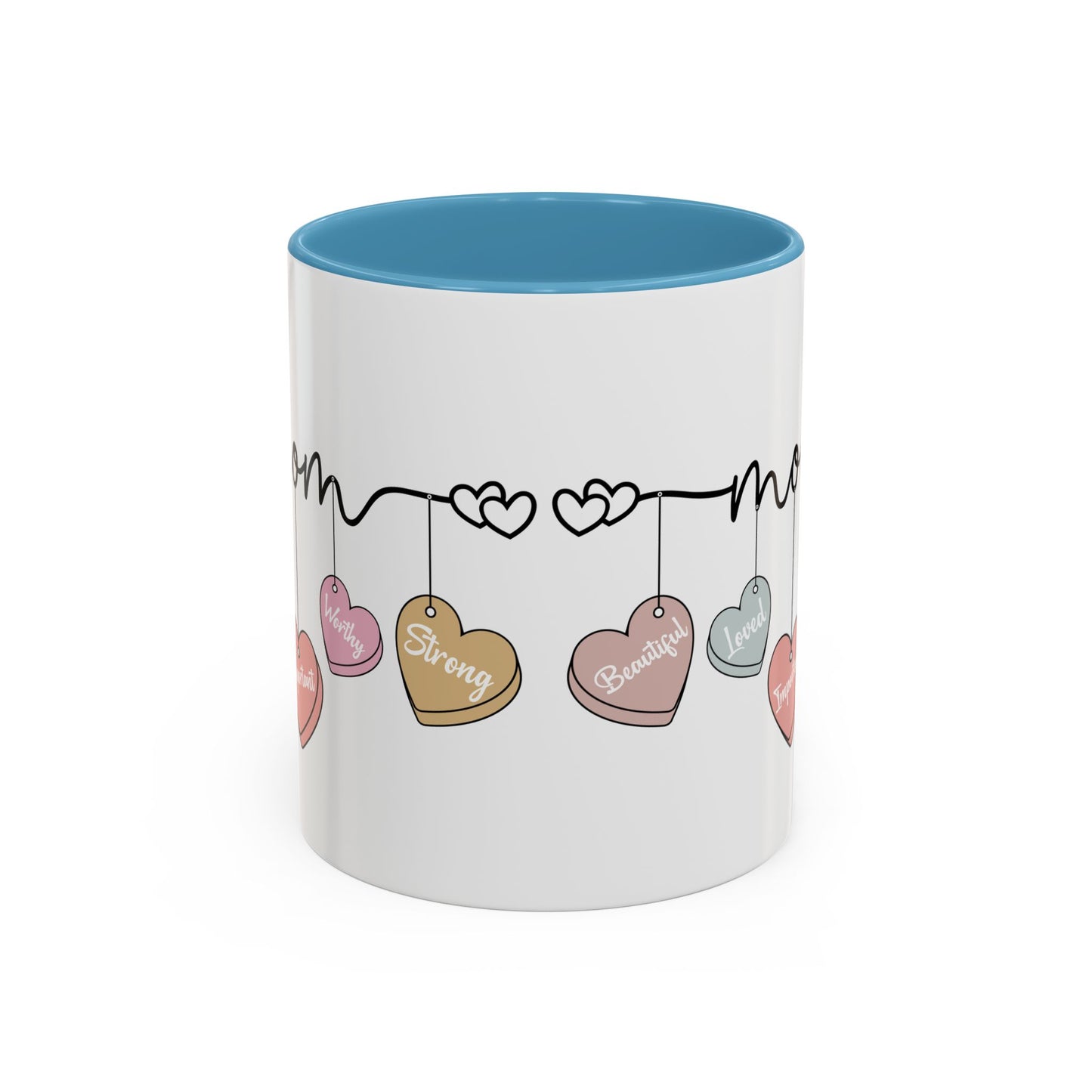 Mother’s Day Heart Charms Accent Coffee Mug — 'Mom' with Loving Words (11/15oz)