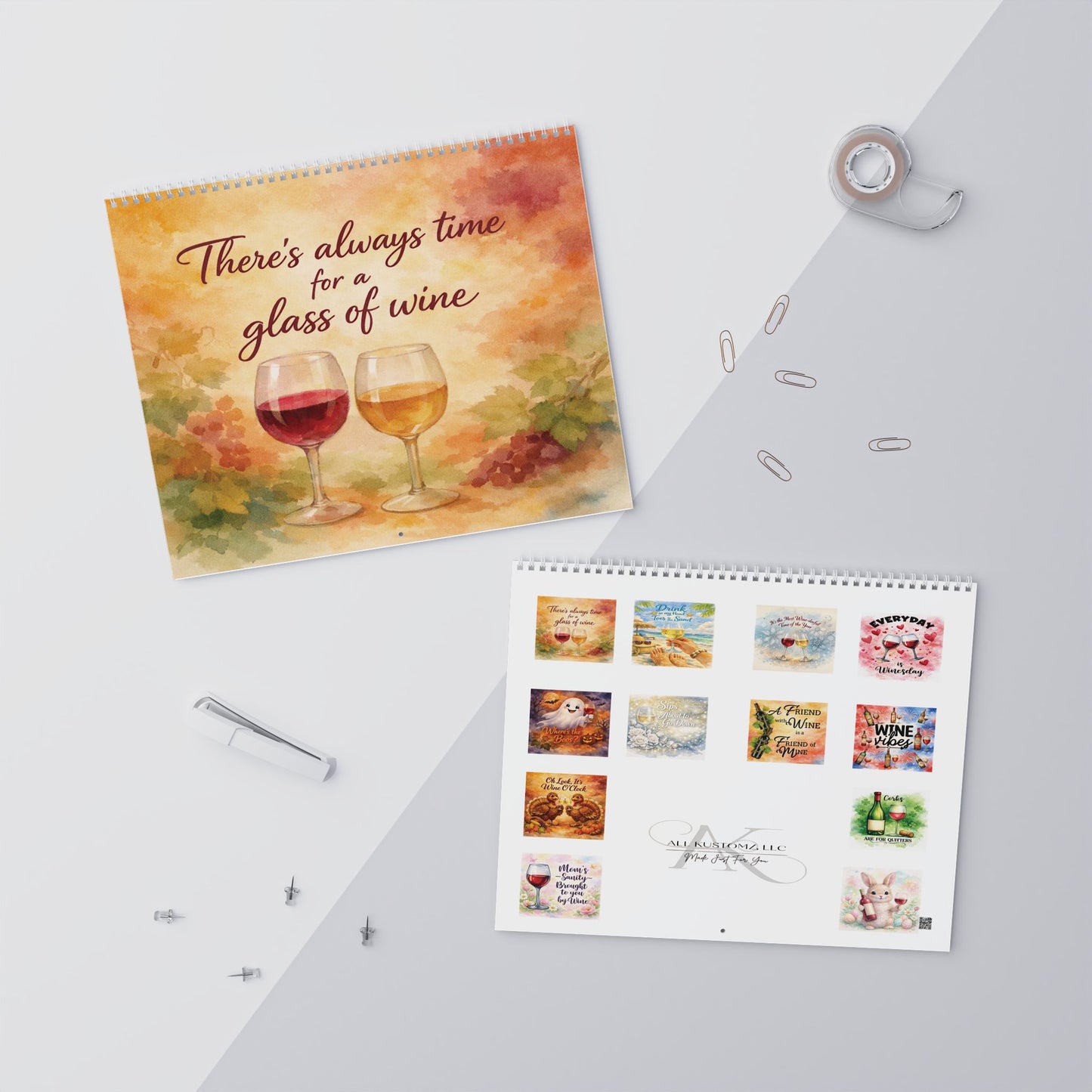 Sips About to Go Down Wall Calendar — Elegant Wine-Themed Monthly Planner