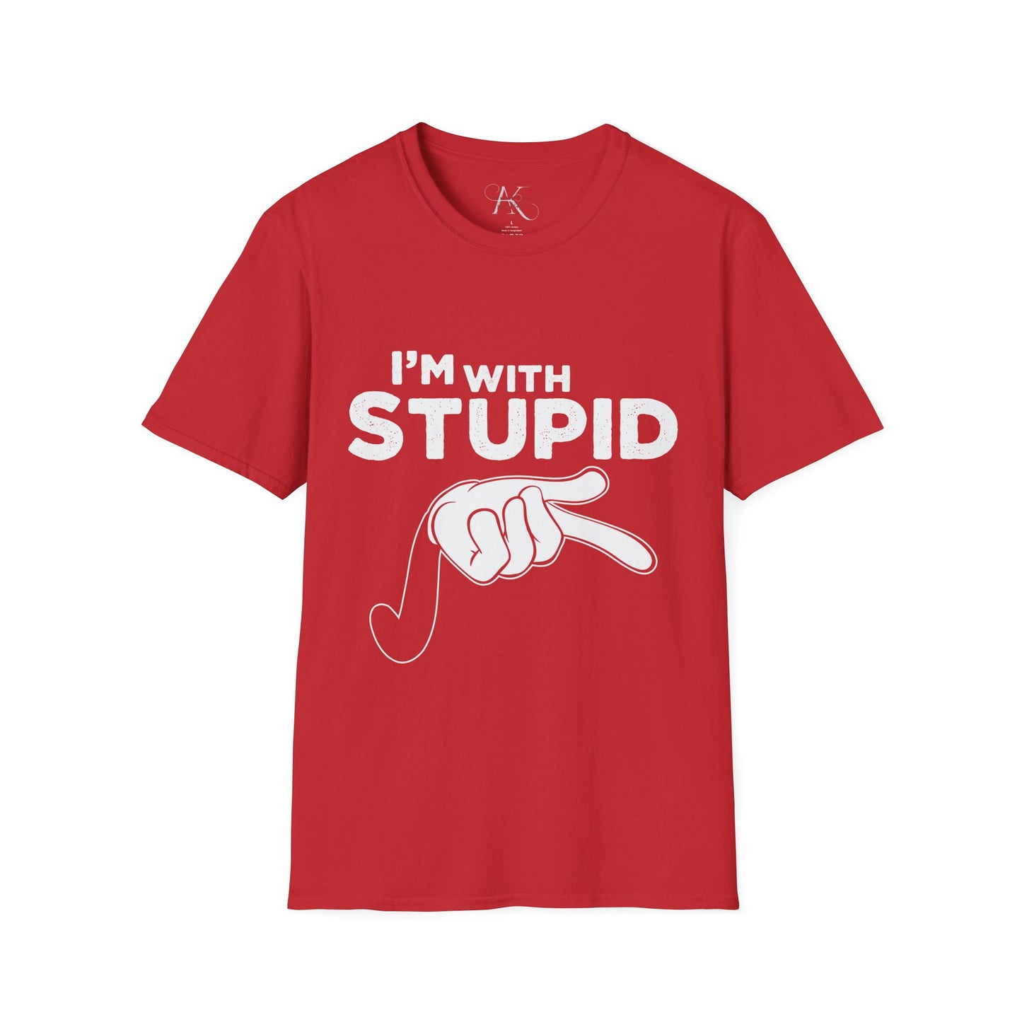 I’m With Stupid T-Shirt — Funny Graphic Tee with Pointing Hand