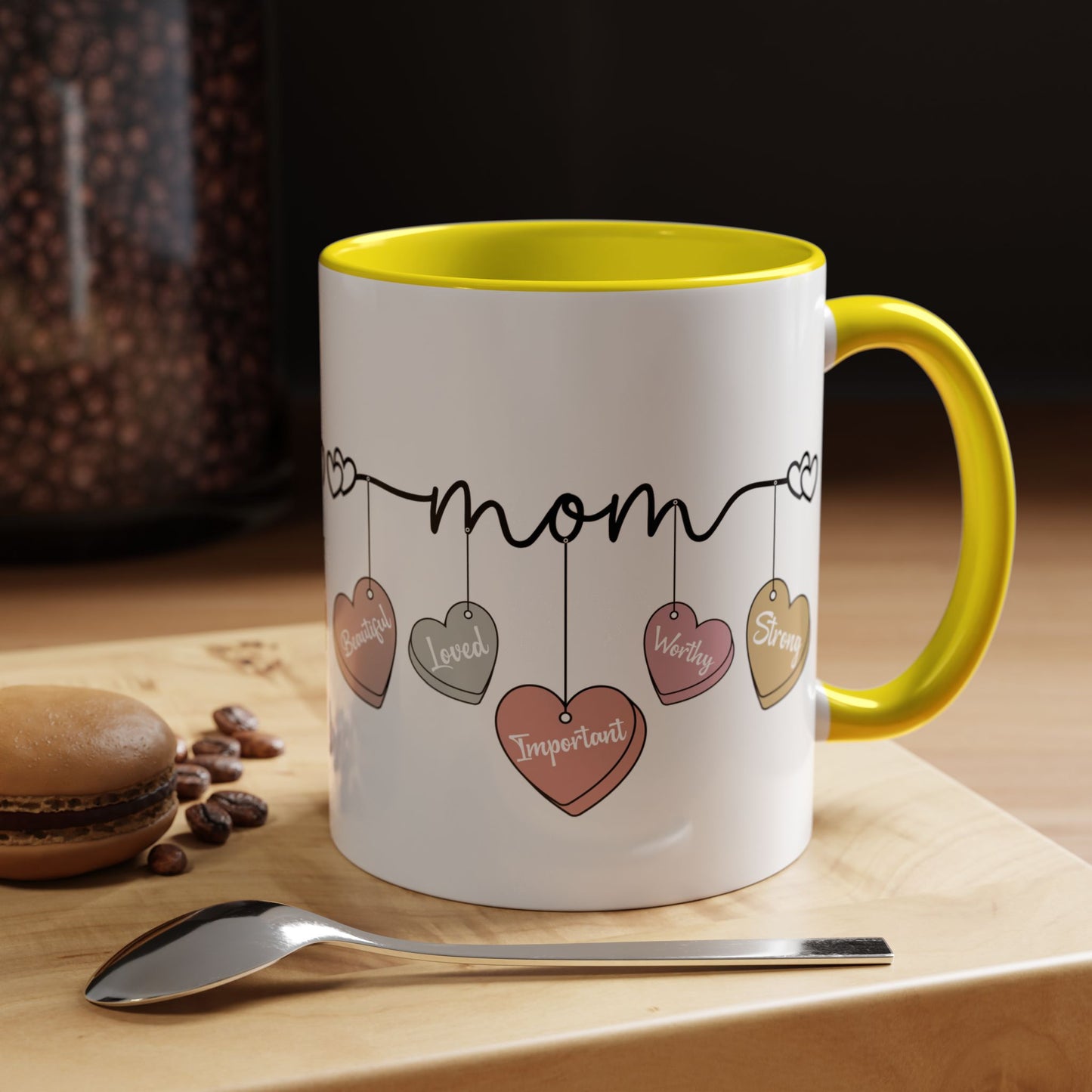 Mother’s Day Heart Charms Accent Coffee Mug — 'Mom' with Loving Words (11/15oz)