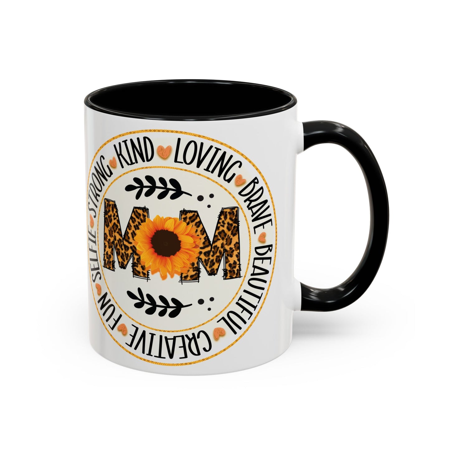Mom Leopard Sunflower Coffee Mug — 'Mom' Floral Animal Print Accent Mug (11/15oz)