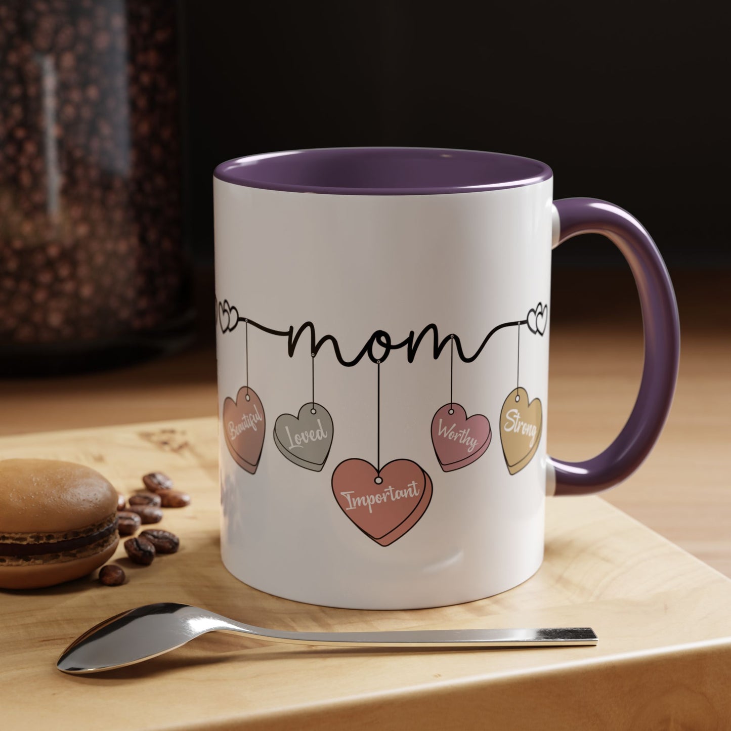 Mother’s Day Heart Charms Accent Coffee Mug — 'Mom' with Loving Words (11/15oz)