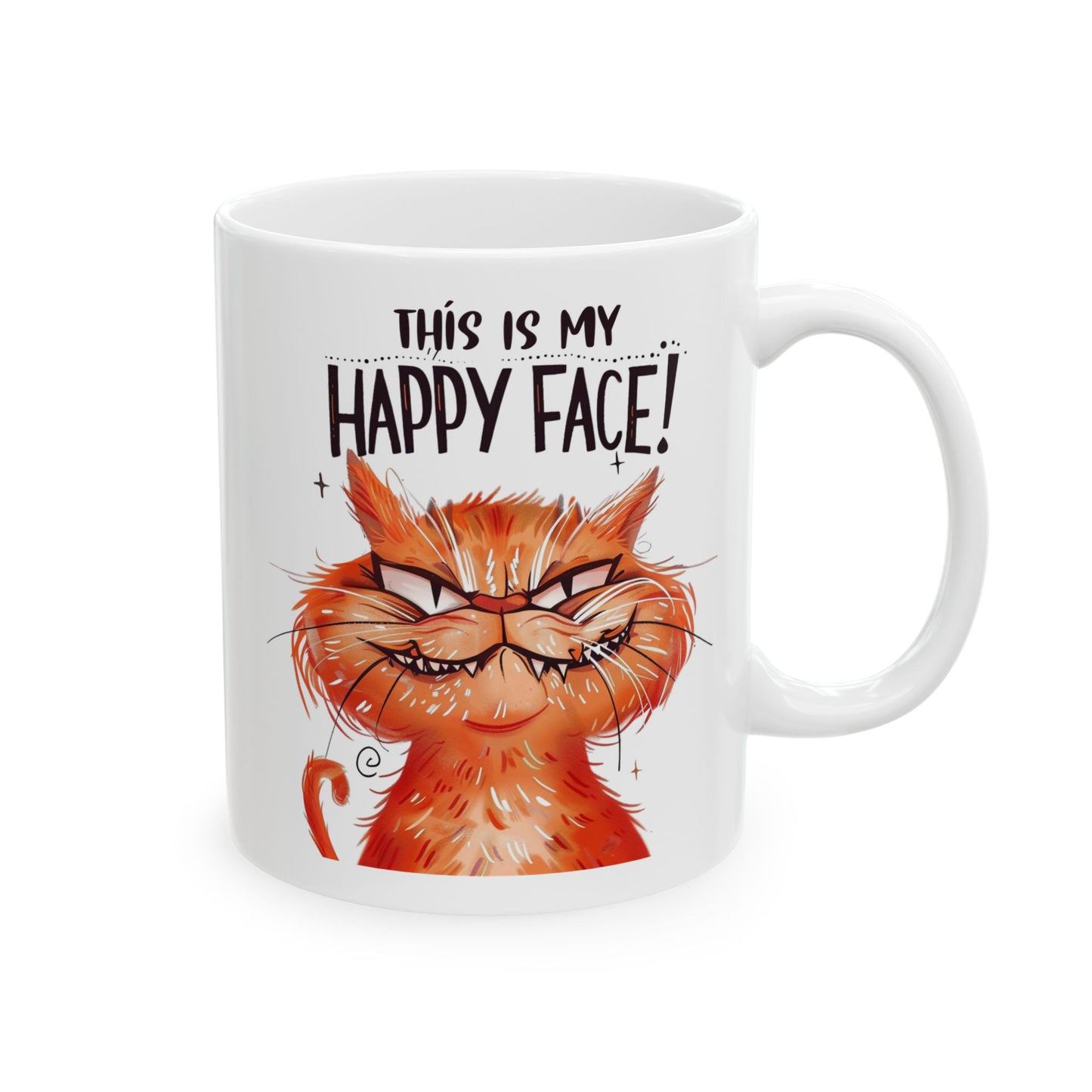 Cat Lover Ceramic Mug —  "This is My Happy Face" Coffee (11oz, 15oz)