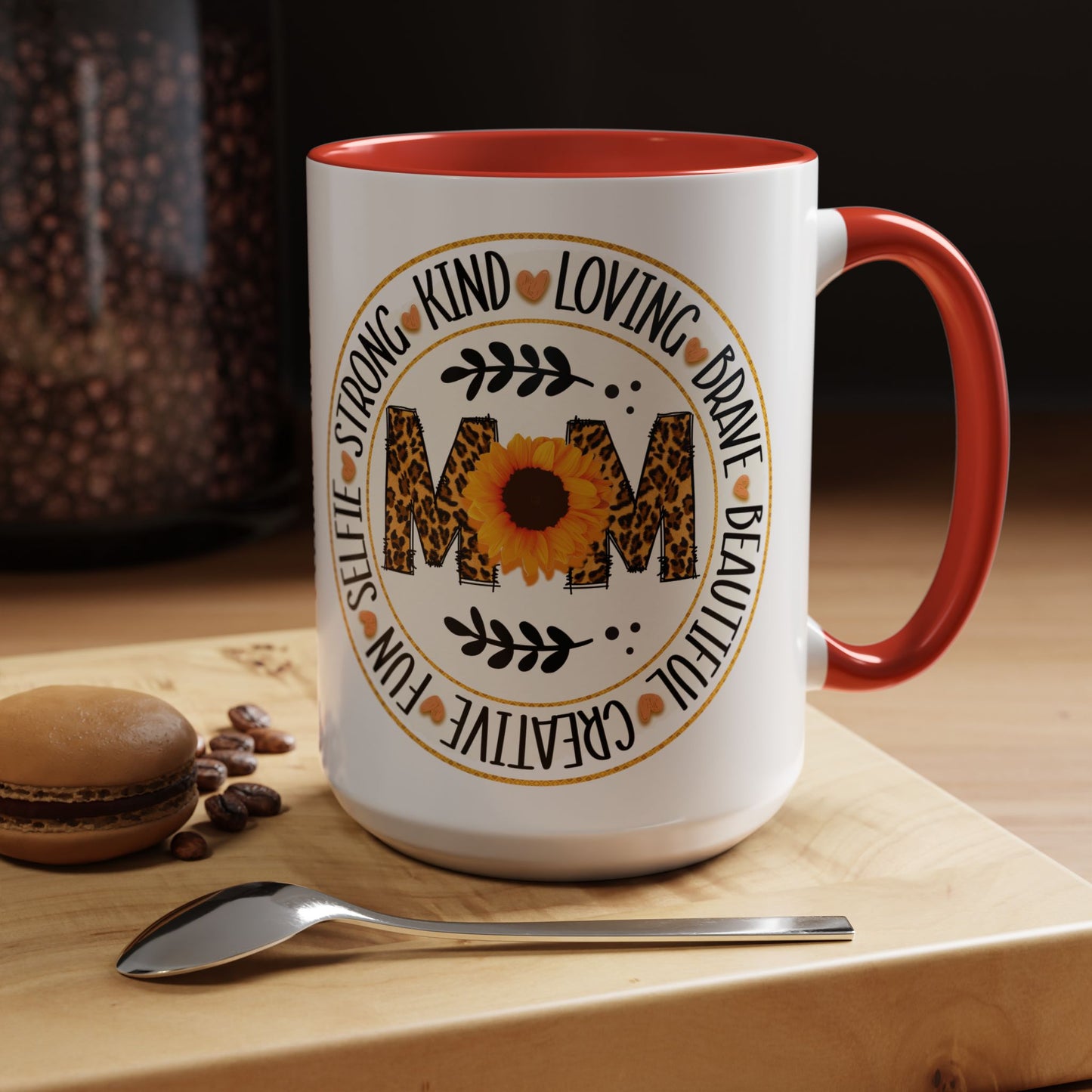 Mom Leopard Sunflower Coffee Mug — 'Mom' Floral Animal Print Accent Mug (11/15oz)