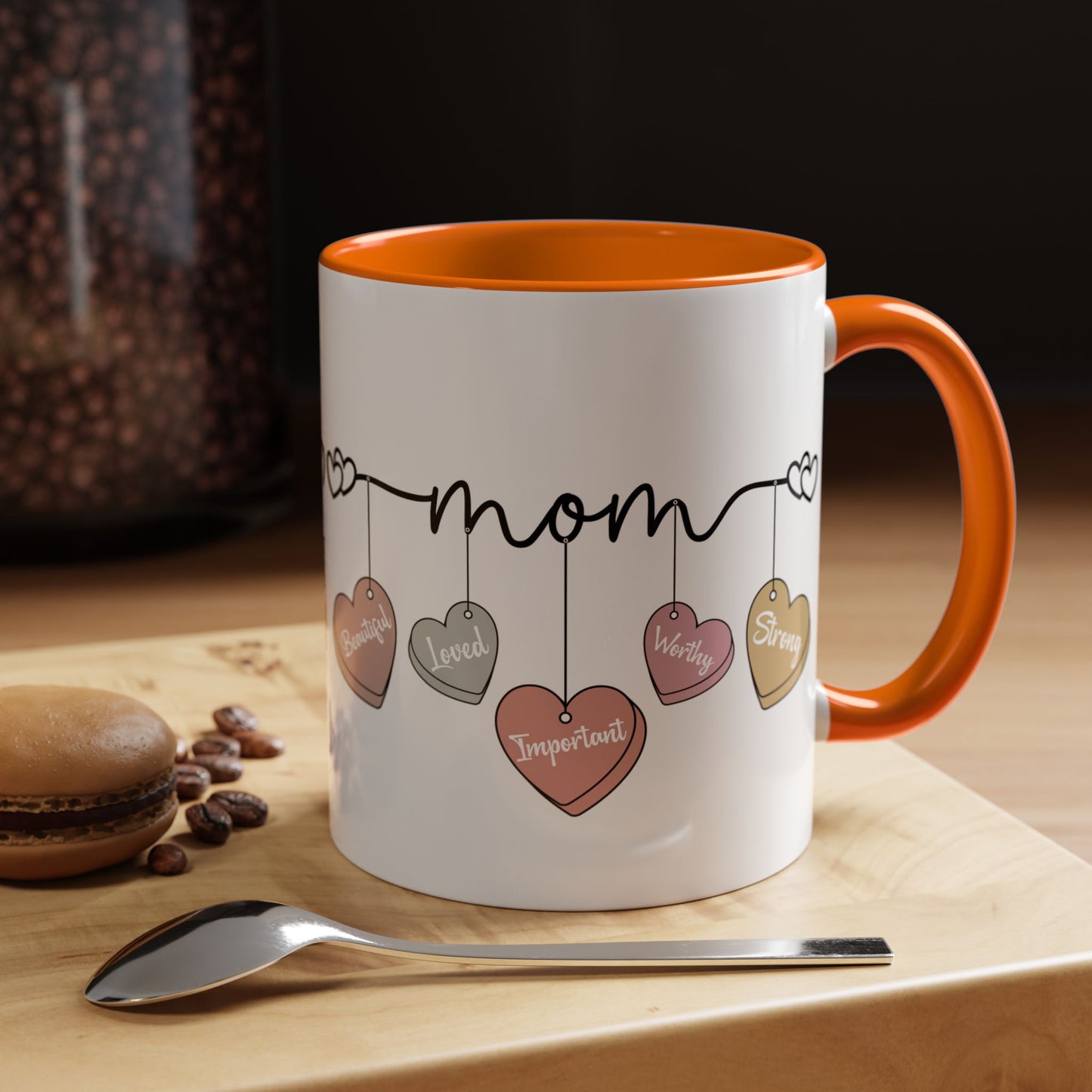 Mother’s Day Heart Charms Accent Coffee Mug — 'Mom' with Loving Words (11/15oz)