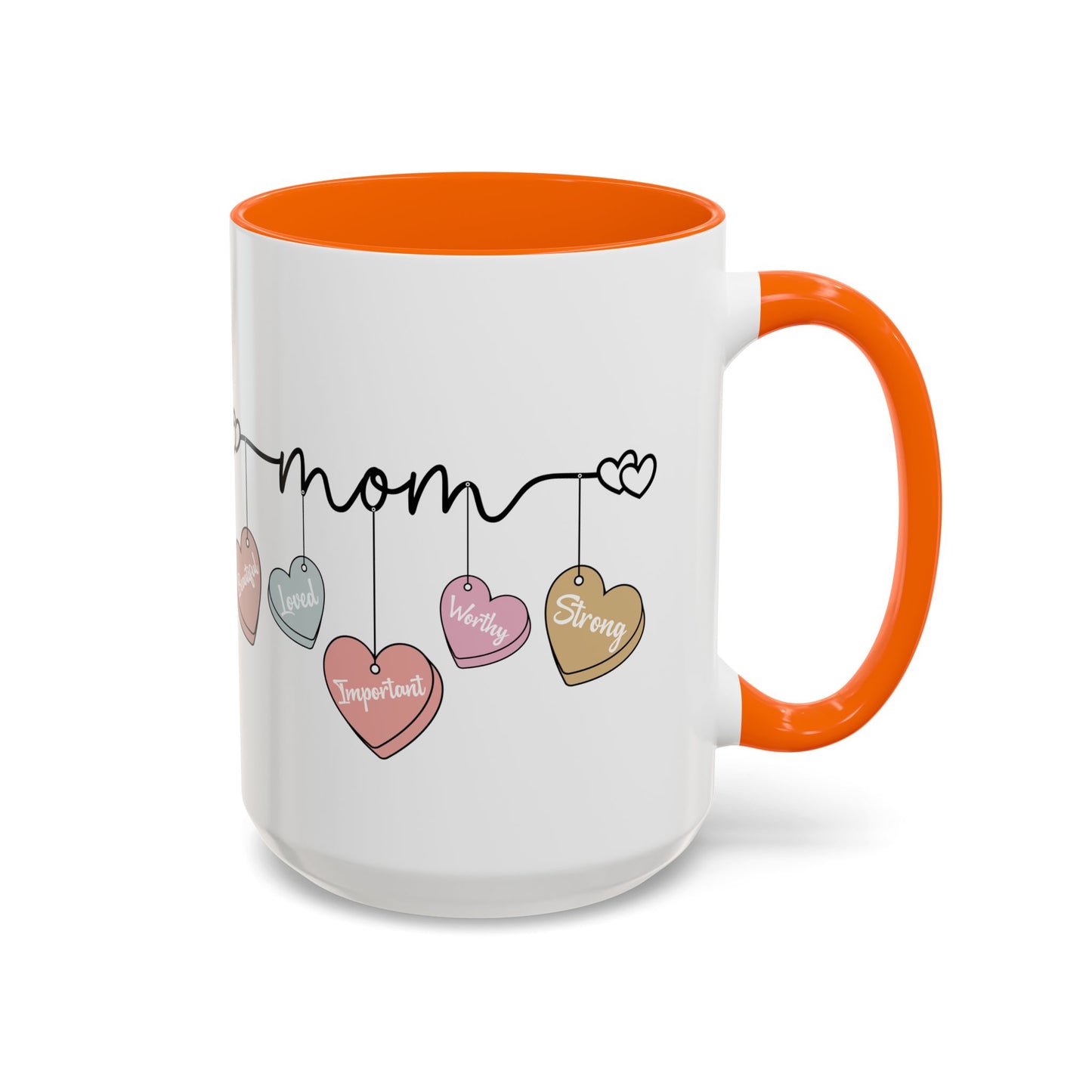 Mother’s Day Heart Charms Accent Coffee Mug — 'Mom' with Loving Words (11/15oz)