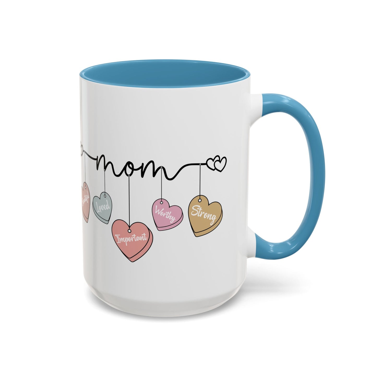 Mother’s Day Heart Charms Accent Coffee Mug — 'Mom' with Loving Words (11/15oz)