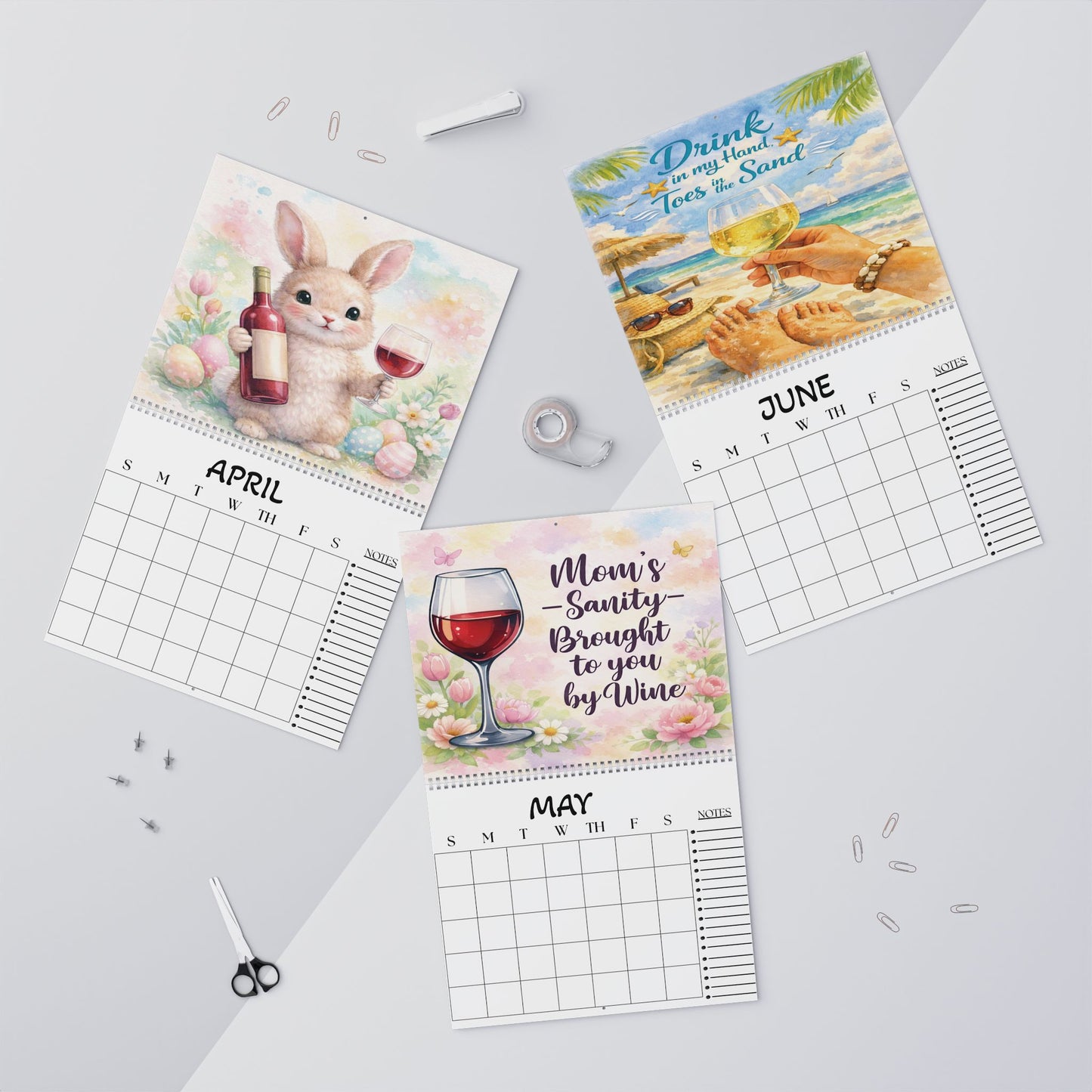 Sips About to Go Down Wall Calendar — Elegant Wine-Themed Monthly Planner