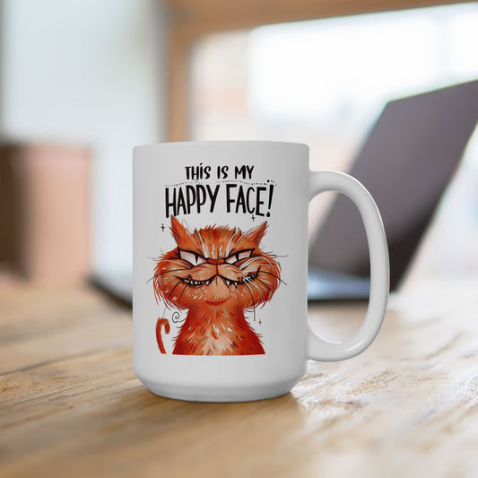 Cat Lover Ceramic Mug —  "This is My Happy Face" Coffee (11oz, 15oz)