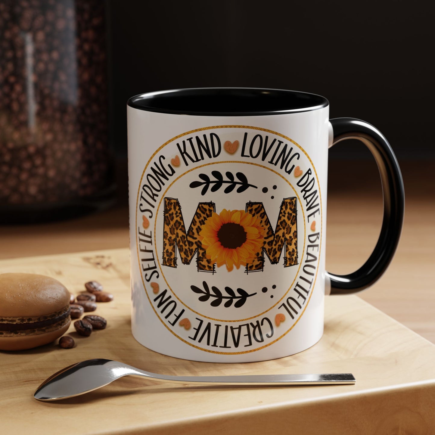Mom Leopard Sunflower Coffee Mug — 'Mom' Floral Animal Print Accent Mug (11/15oz)