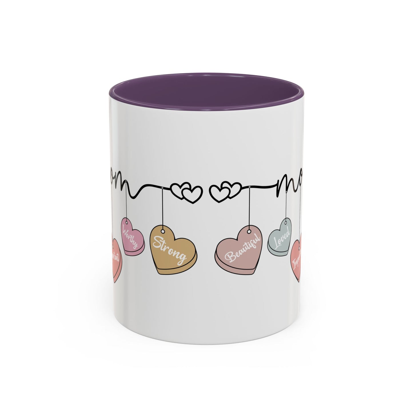 Mother’s Day Heart Charms Accent Coffee Mug — 'Mom' with Loving Words (11/15oz)