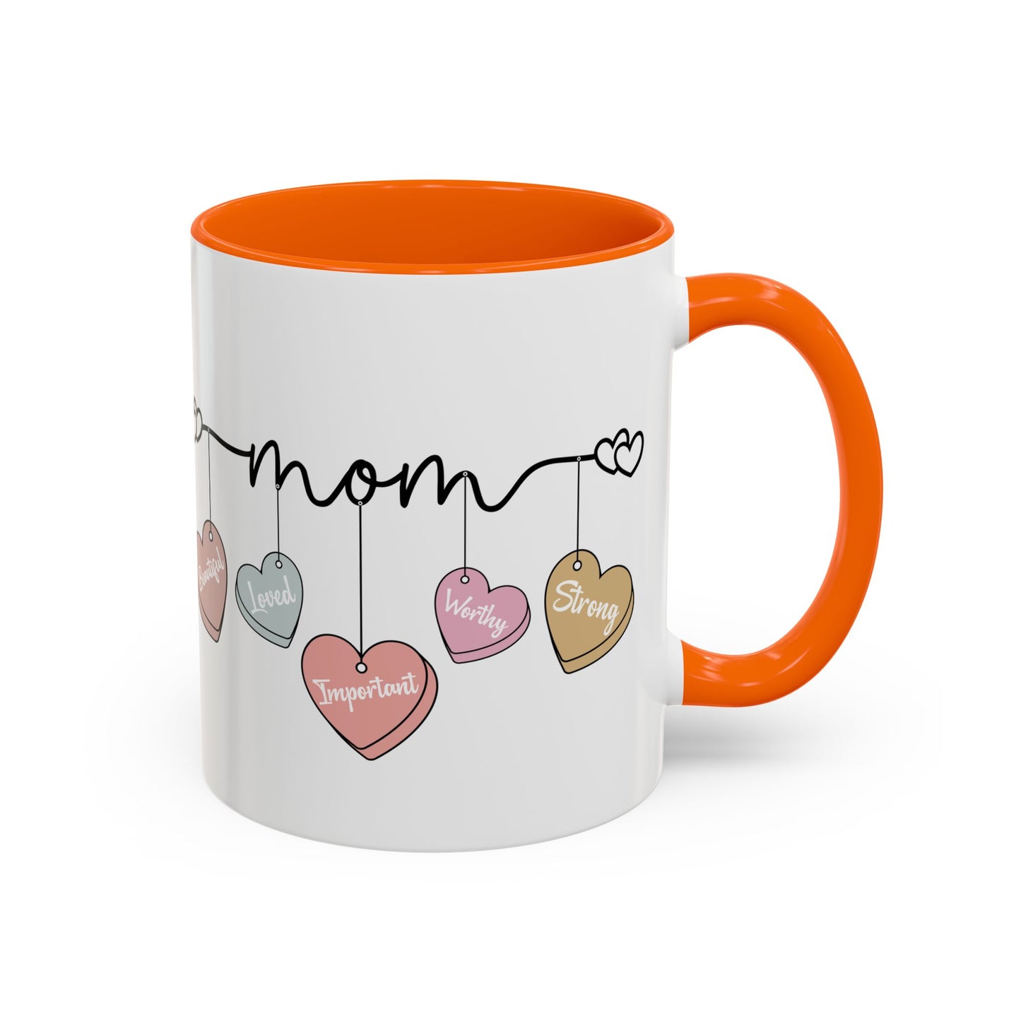 Mother’s Day Heart Charms Accent Coffee Mug — 'Mom' with Loving Words (11/15oz)