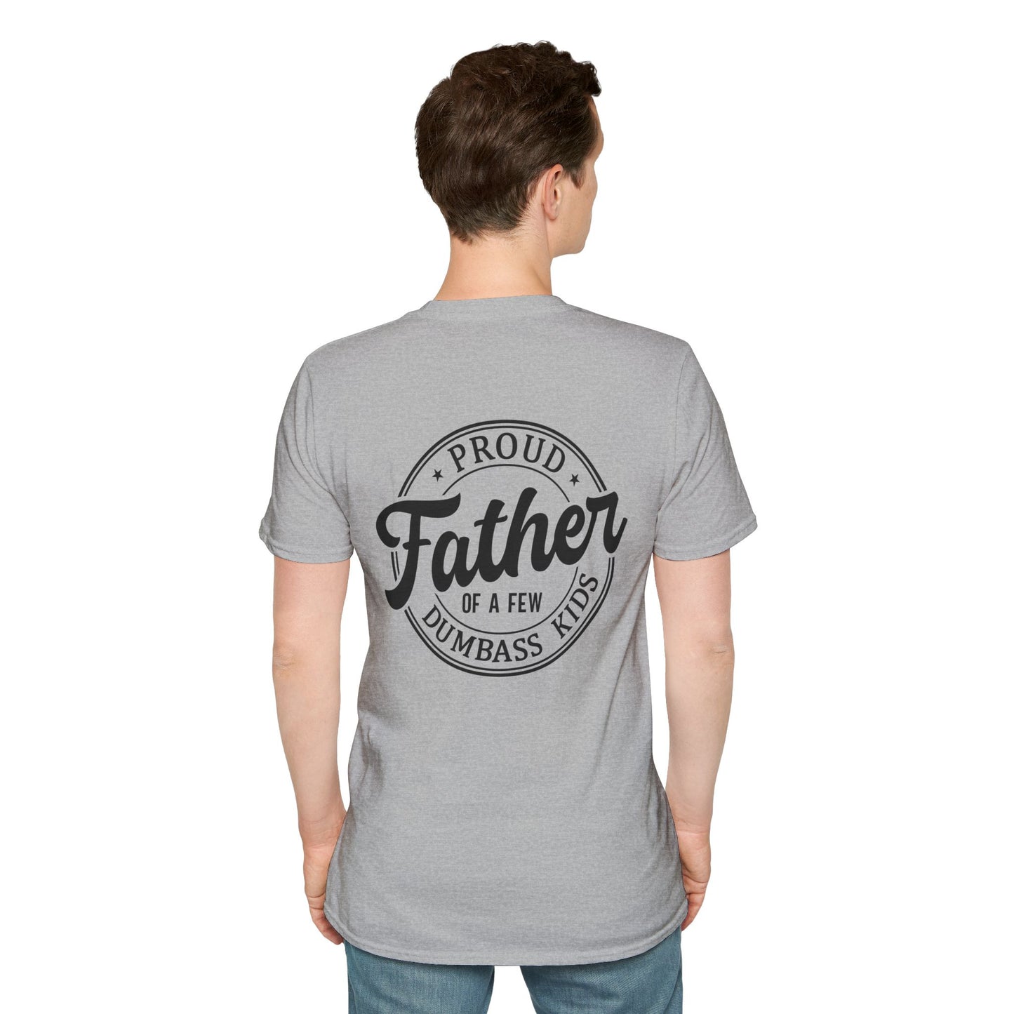 Men's T-Shirt – "Proud Father of a Few Dumbass Kids" Vintage Badge Dad Tee