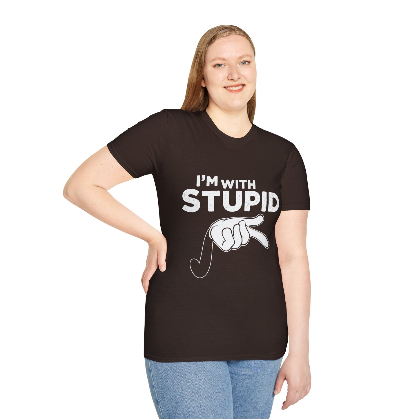 I’m With Stupid T-Shirt — Funny Graphic Tee with Pointing Hand