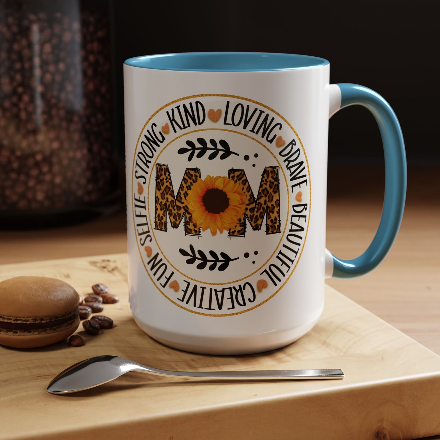 Mom Leopard Sunflower Coffee Mug — 'Mom' Floral Animal Print Accent Mug (11/15oz)