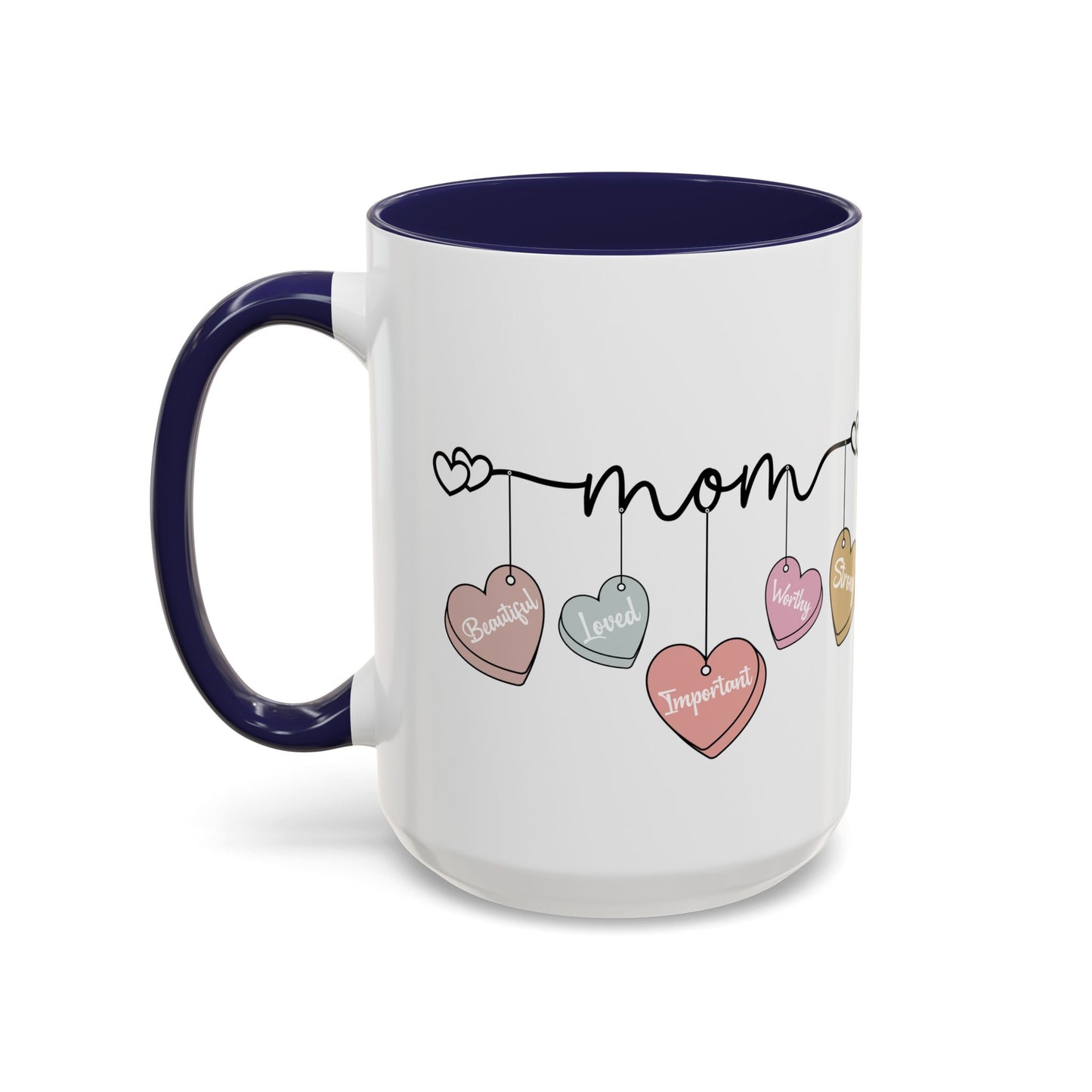 Mother’s Day Heart Charms Accent Coffee Mug — 'Mom' with Loving Words (11/15oz)