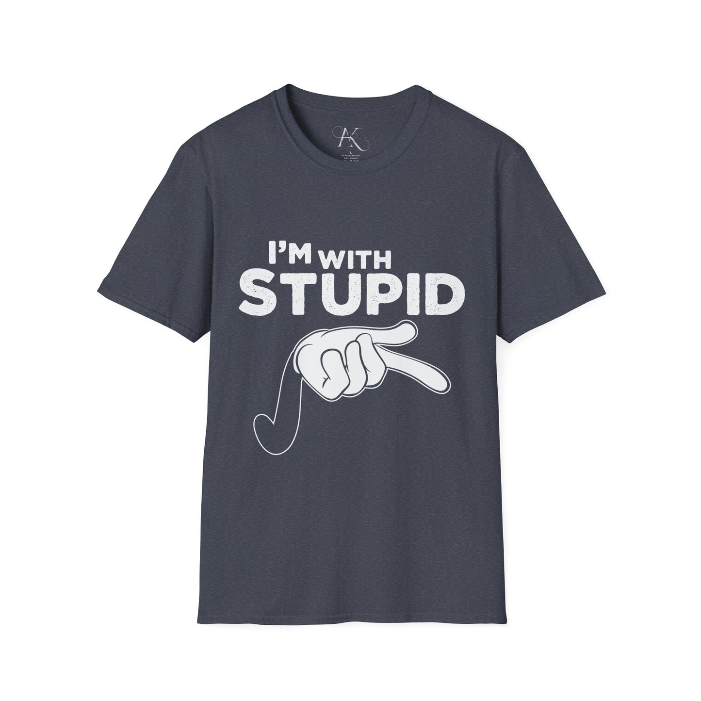 I’m With Stupid T-Shirt — Funny Graphic Tee with Pointing Hand