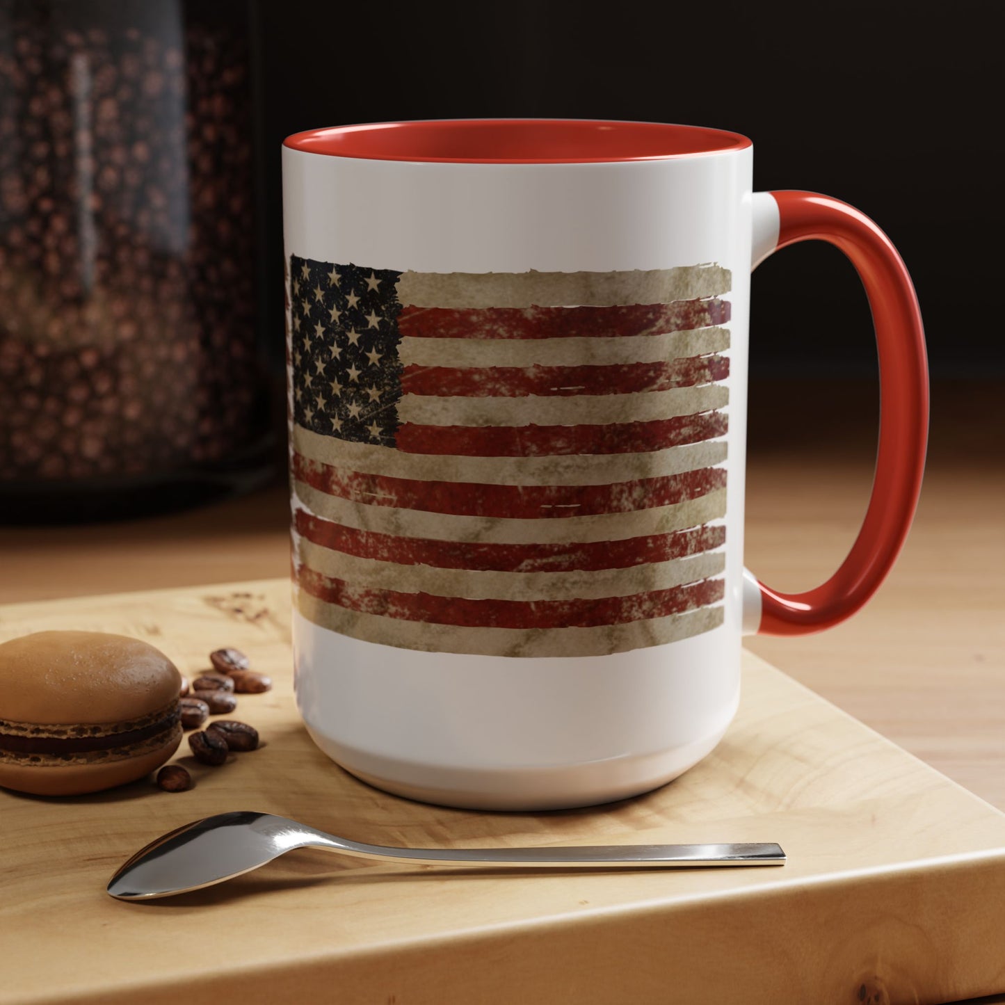 Distressed American Flag Accent Coffee Mug — Patriotic 11/15oz Ceramic