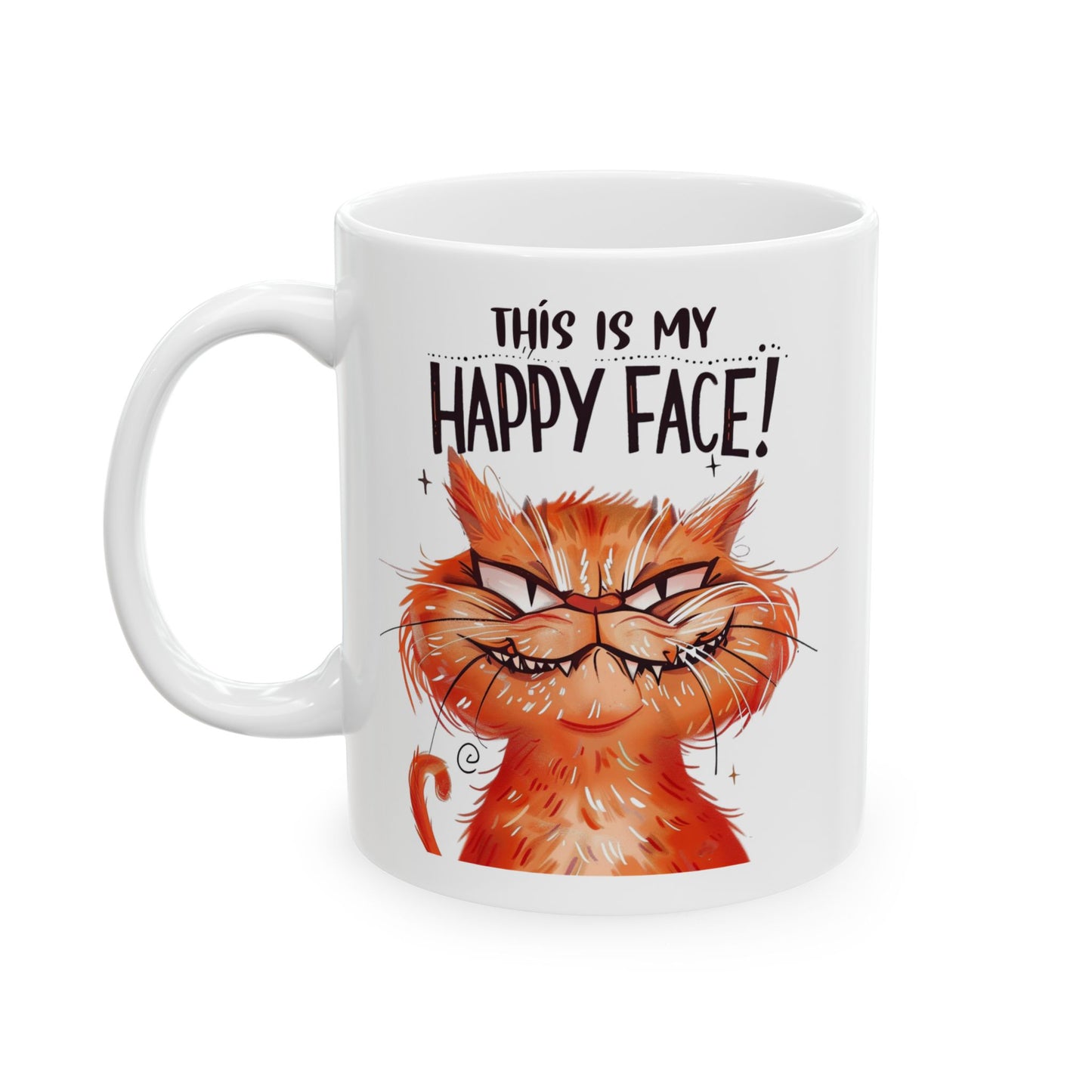Cat Lover Ceramic Mug —  "This is My Happy Face" Coffee (11oz, 15oz)