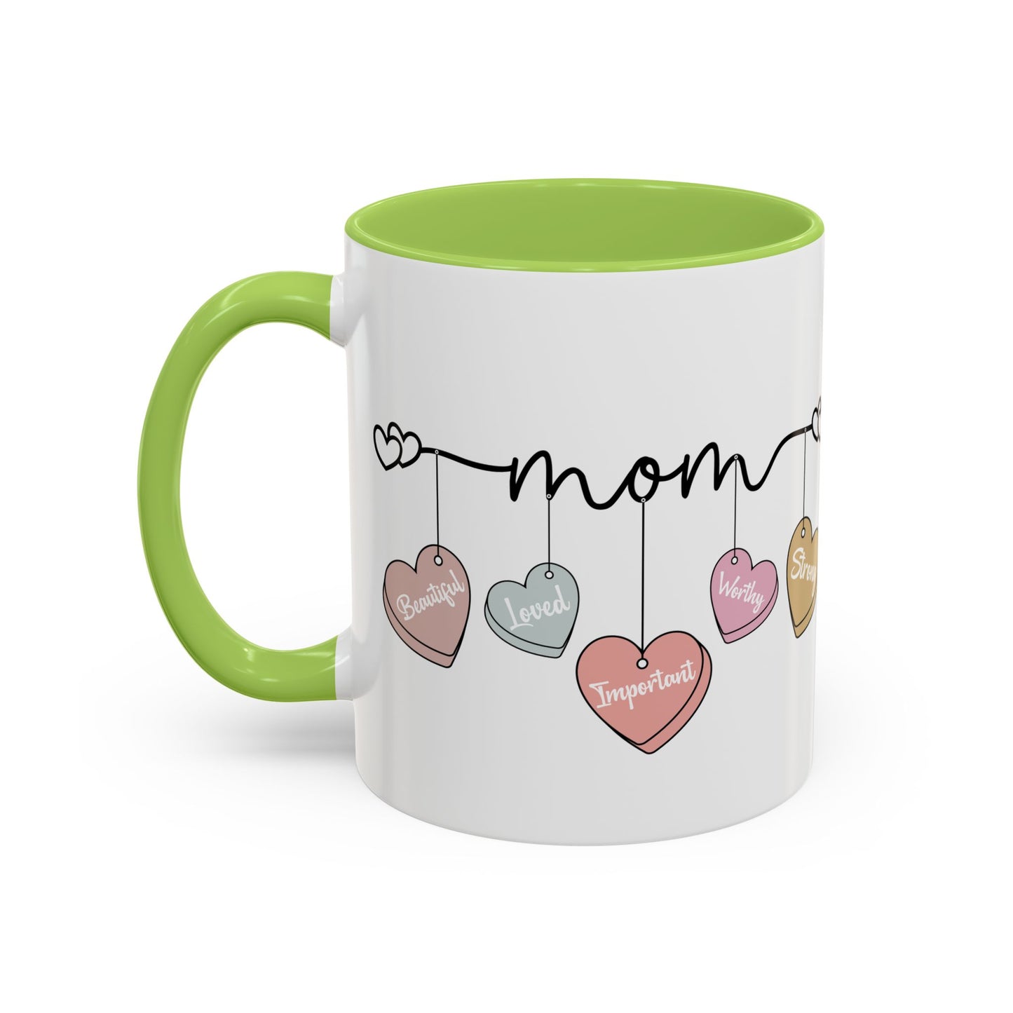 Mother’s Day Heart Charms Accent Coffee Mug — 'Mom' with Loving Words (11/15oz)