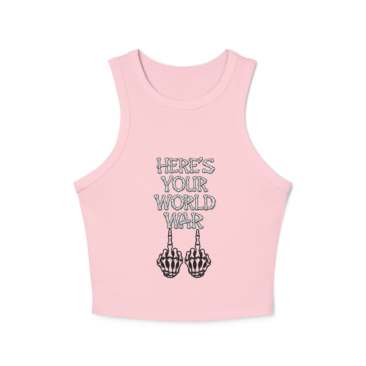 Racer Tank – “Here’s Your World War” Graphic Crop Tank
