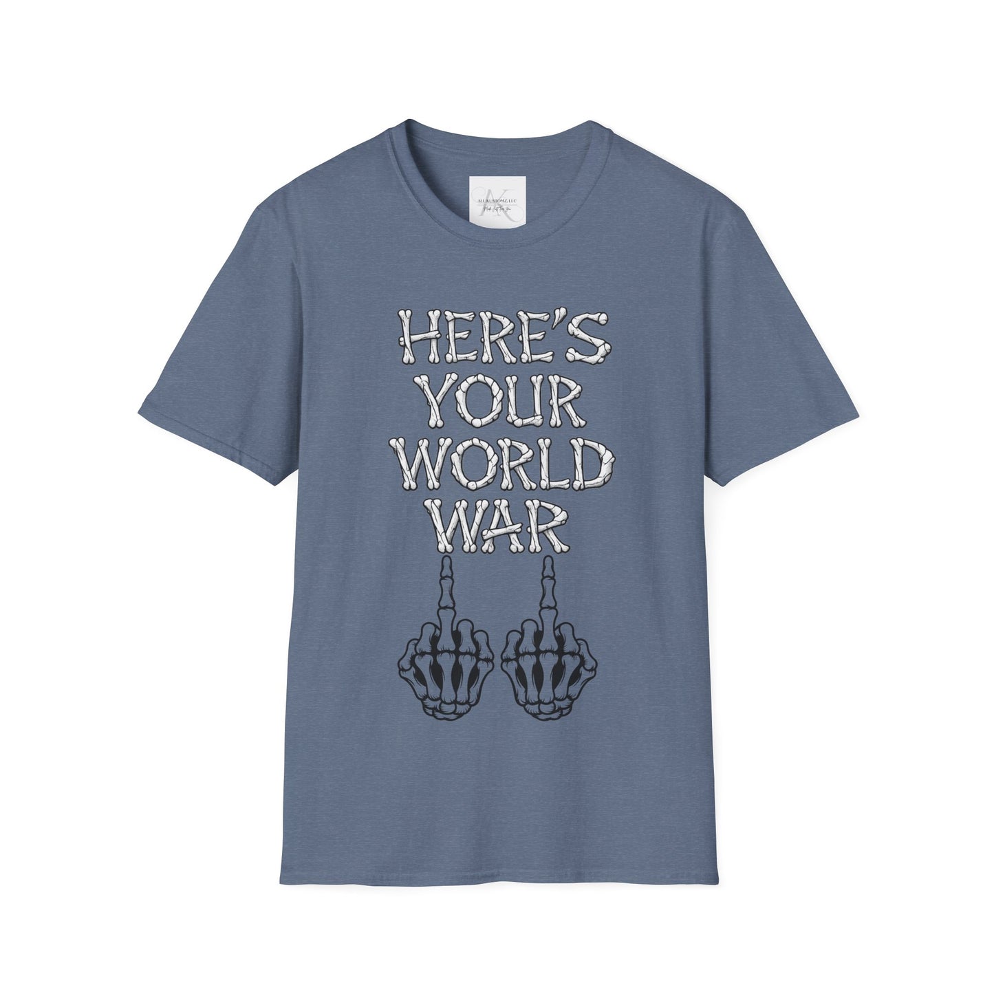 Here's Your World War T-Shirt — Edgy Skeleton Middle Finger Graphic Tee