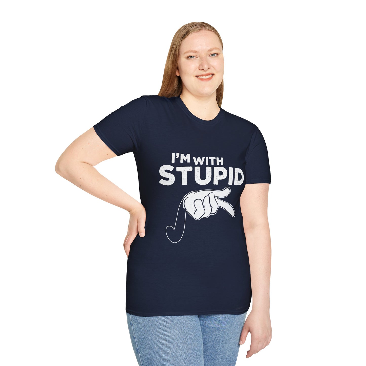 I’m With Stupid T-Shirt — Funny Graphic Tee with Pointing Hand
