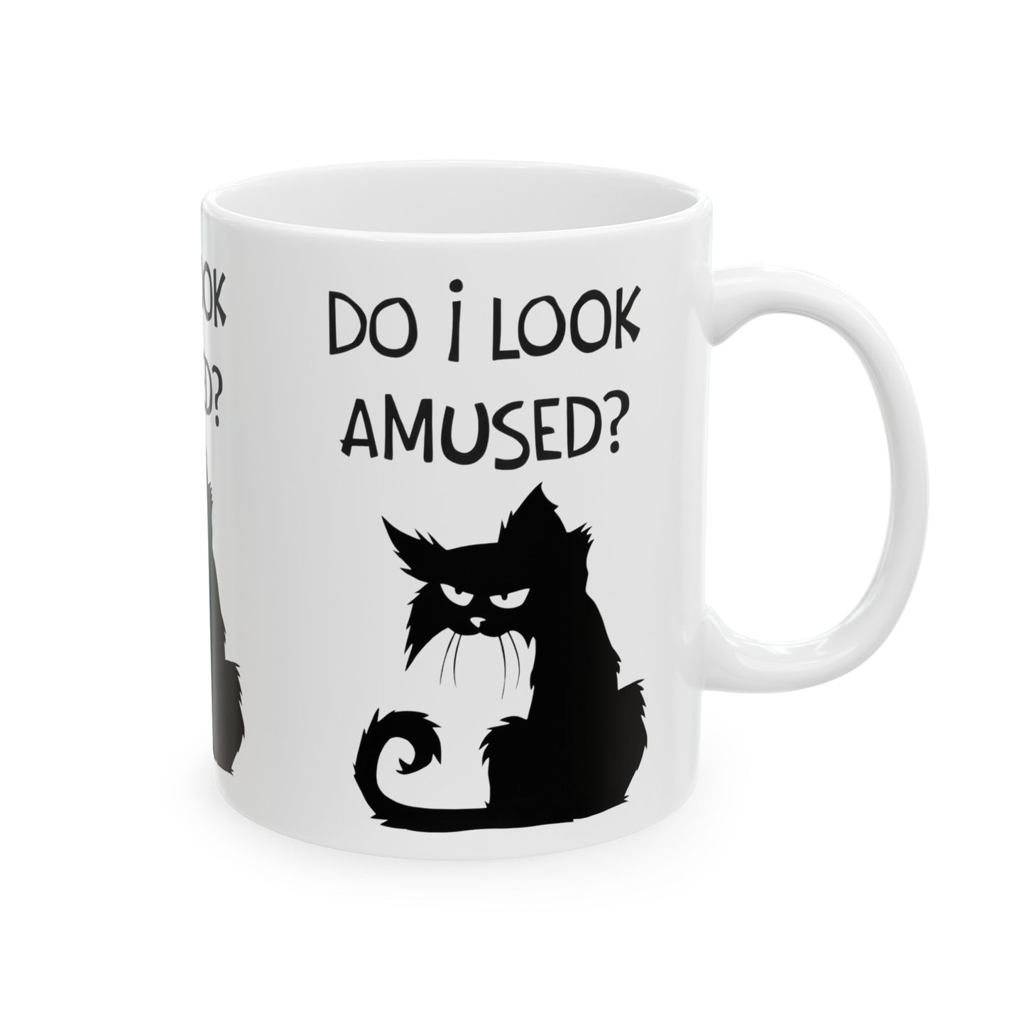 Ceramic Mug — "Do I Look Amused?" Grumpy Black Cat Coffee Mug (11oz, 15oz)