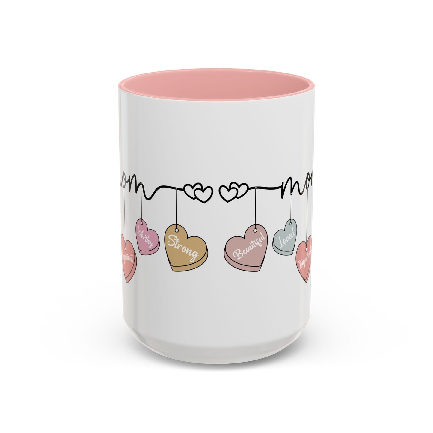 Mother’s Day Heart Charms Accent Coffee Mug — 'Mom' with Loving Words (11/15oz)