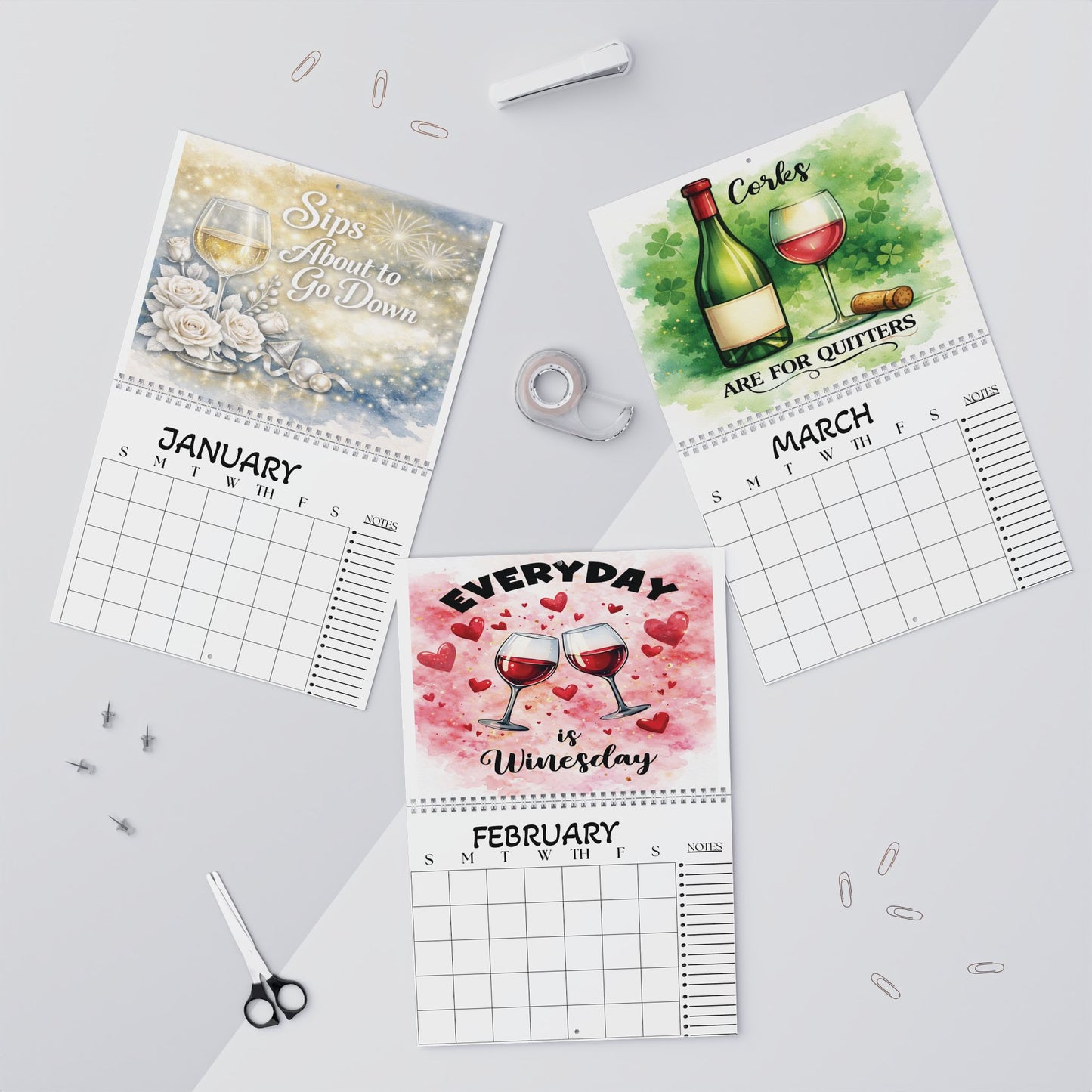 Sips About to Go Down Wall Calendar — Elegant Wine-Themed Monthly Planner