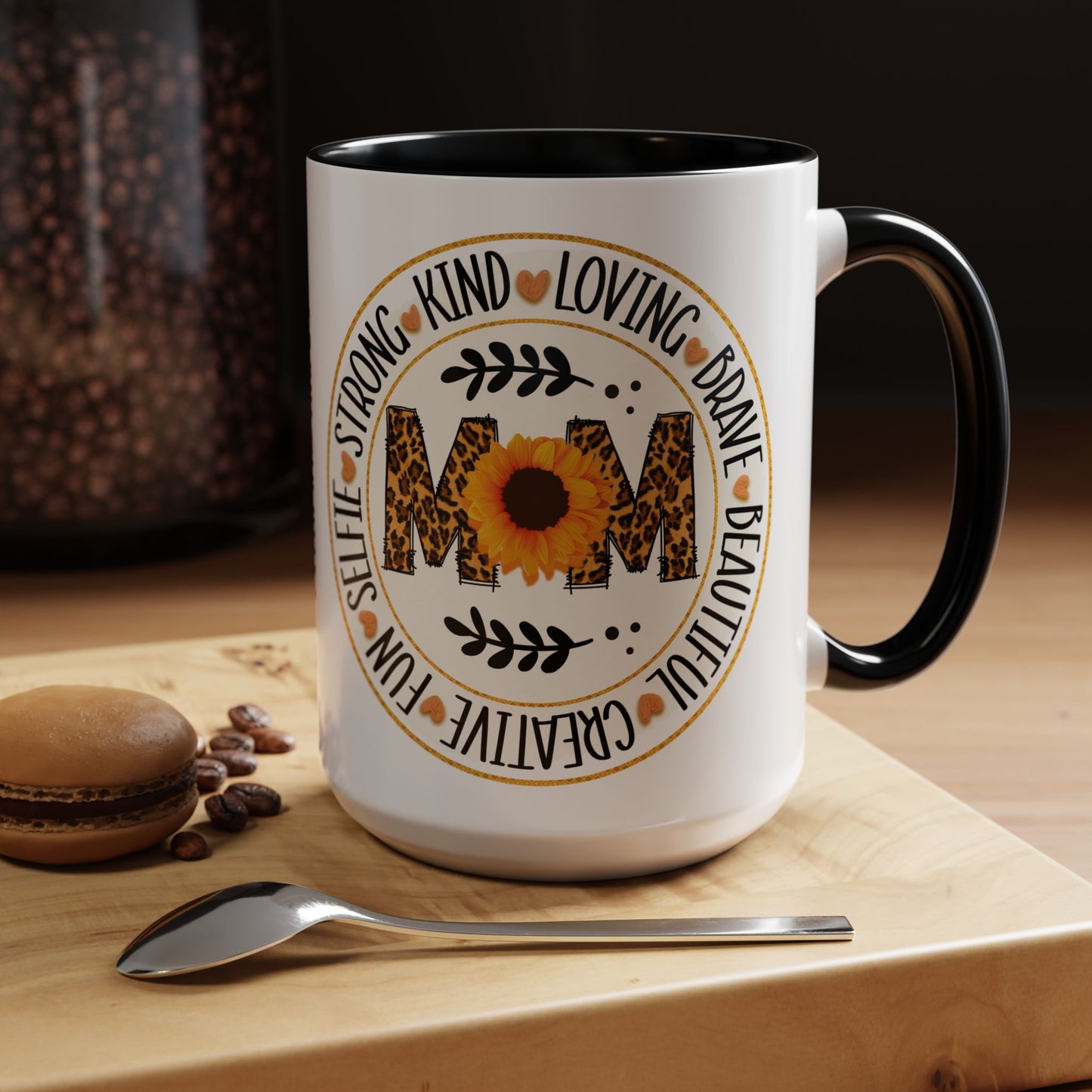Mom Leopard Sunflower Coffee Mug — 'Mom' Floral Animal Print Accent Mug (11/15oz)