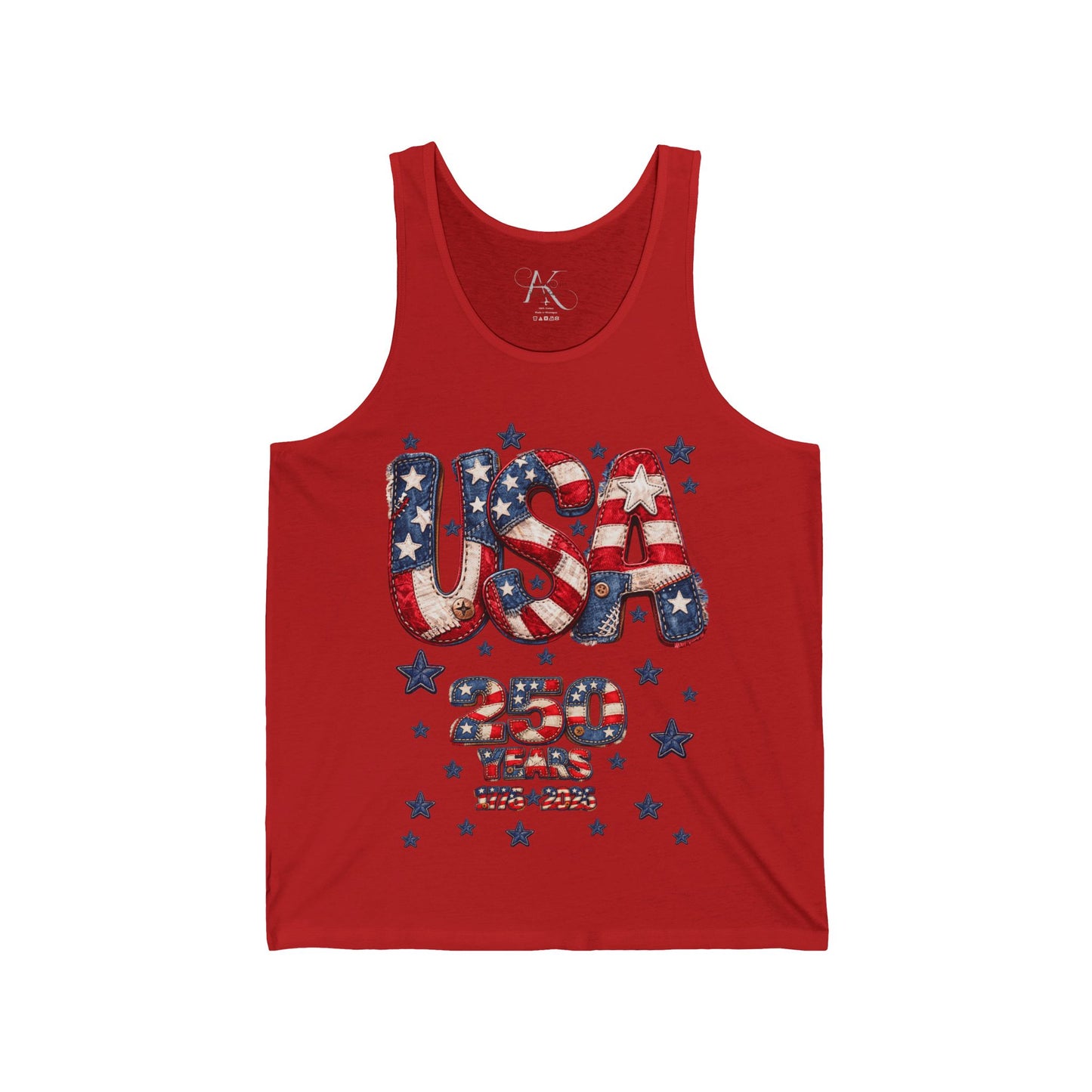 USA 250 Years Patriotic Tank Top — American Flag Fourth of July Sleeveless Shirt