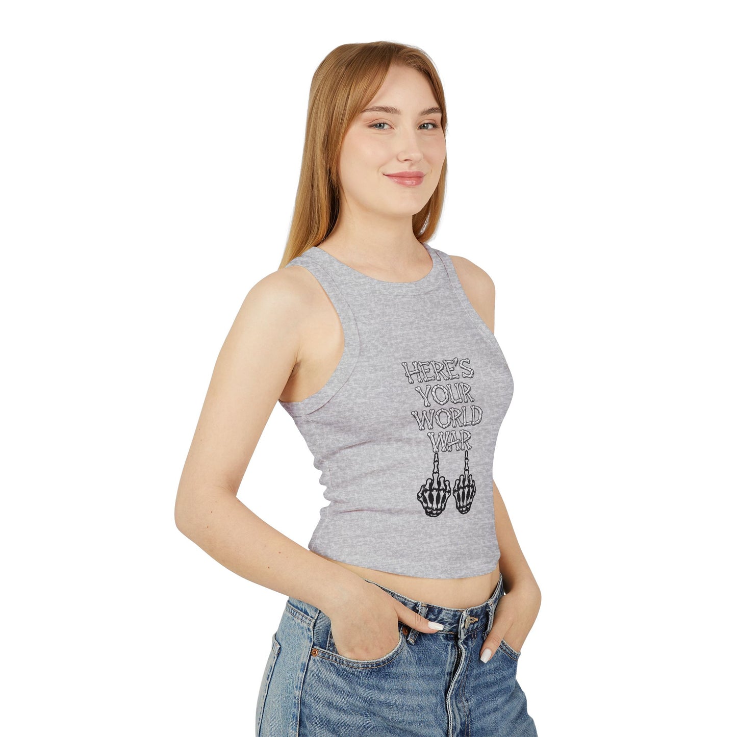 Racer Tank – “Here’s Your World War” Graphic Crop Tank