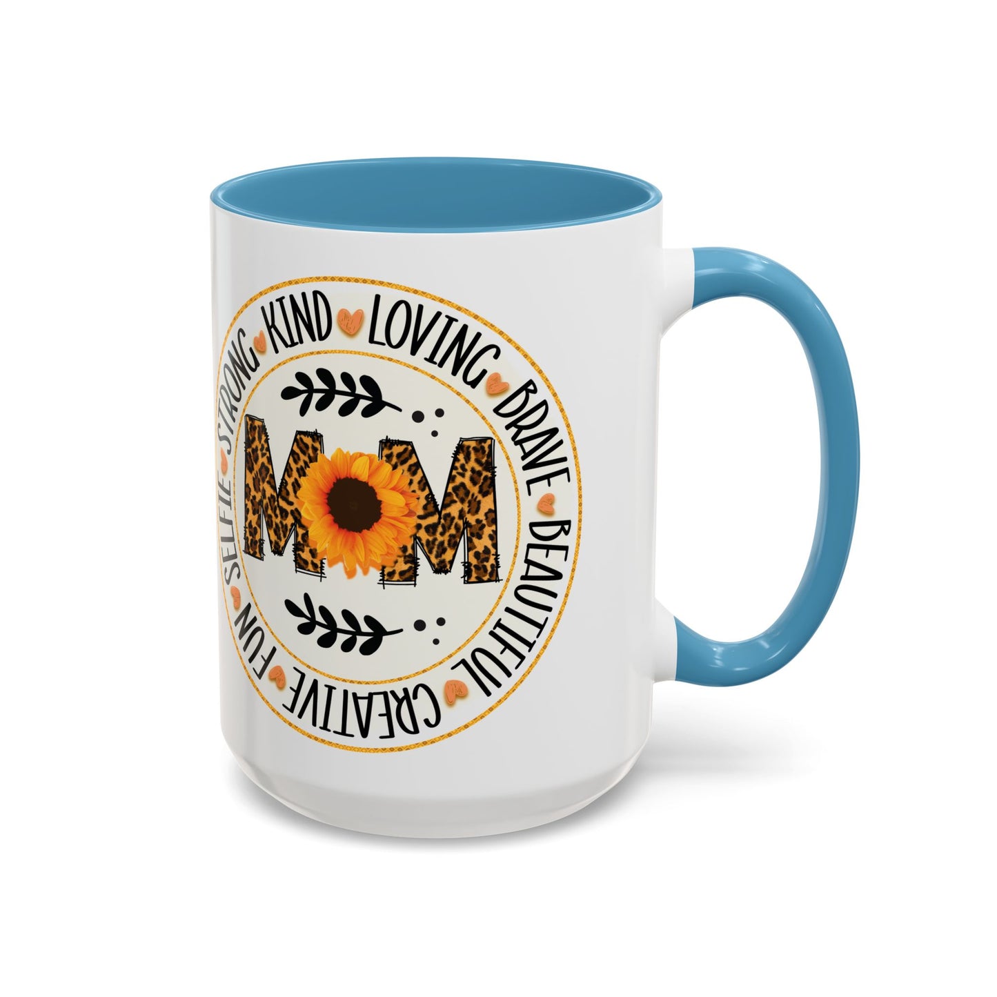 Mom Leopard Sunflower Coffee Mug — 'Mom' Floral Animal Print Accent Mug (11/15oz)