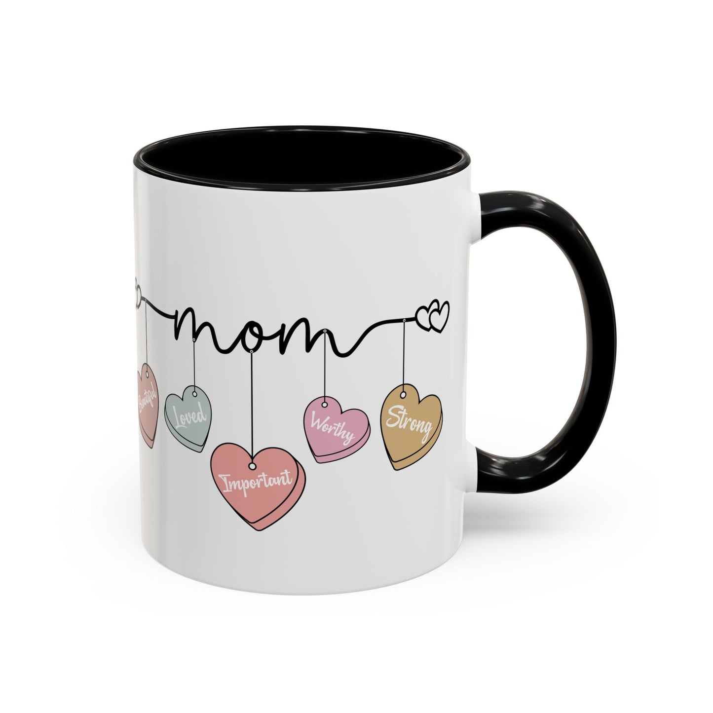 Mother’s Day Heart Charms Accent Coffee Mug — 'Mom' with Loving Words (11/15oz)