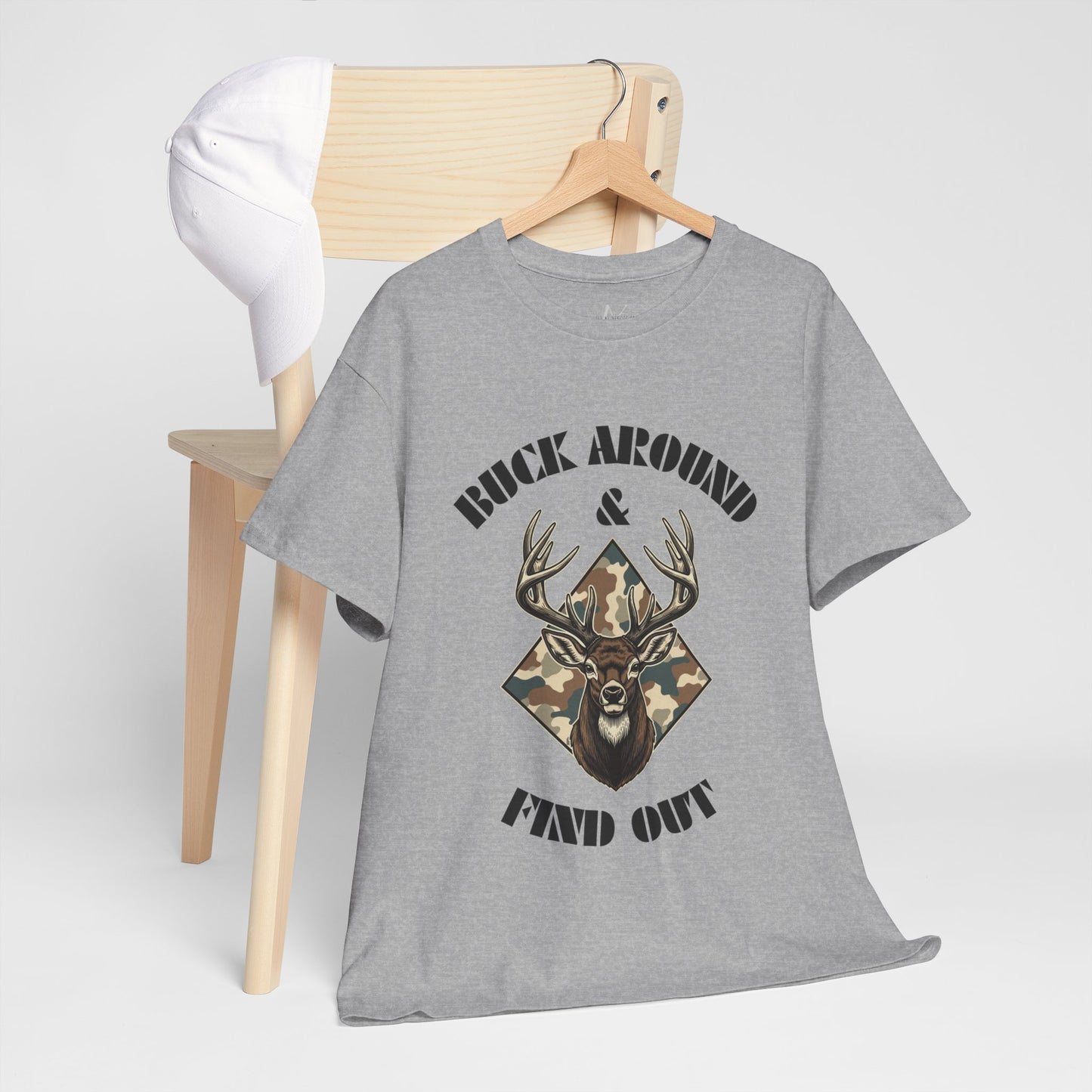 Buck Around & Find Out Deer T-Shirt — Camo Buck Hunting Tee