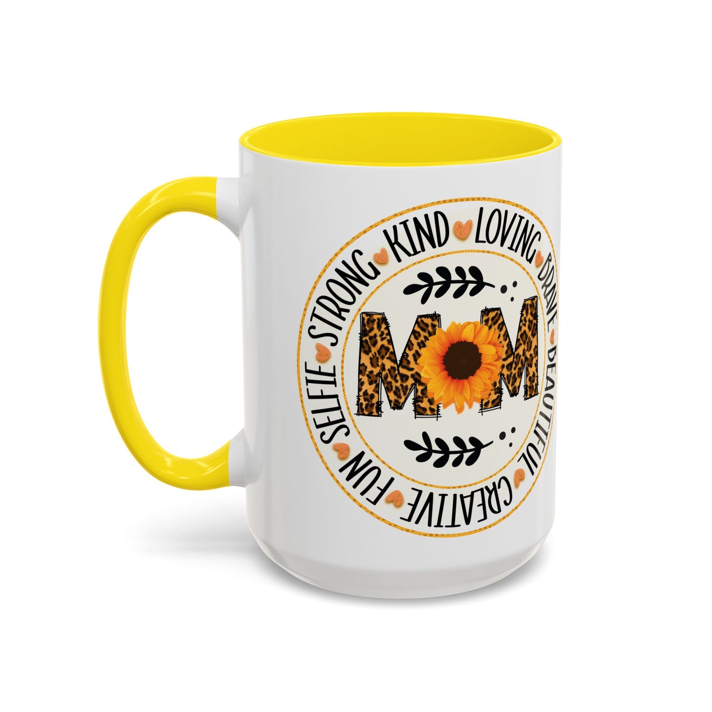 Mom Leopard Sunflower Coffee Mug — 'Mom' Floral Animal Print Accent Mug (11/15oz)