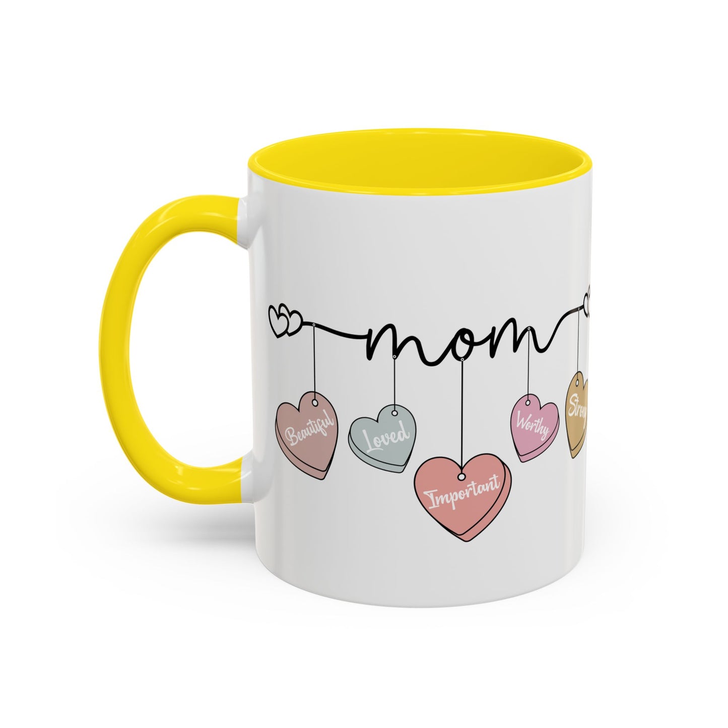 Mother’s Day Heart Charms Accent Coffee Mug — 'Mom' with Loving Words (11/15oz)