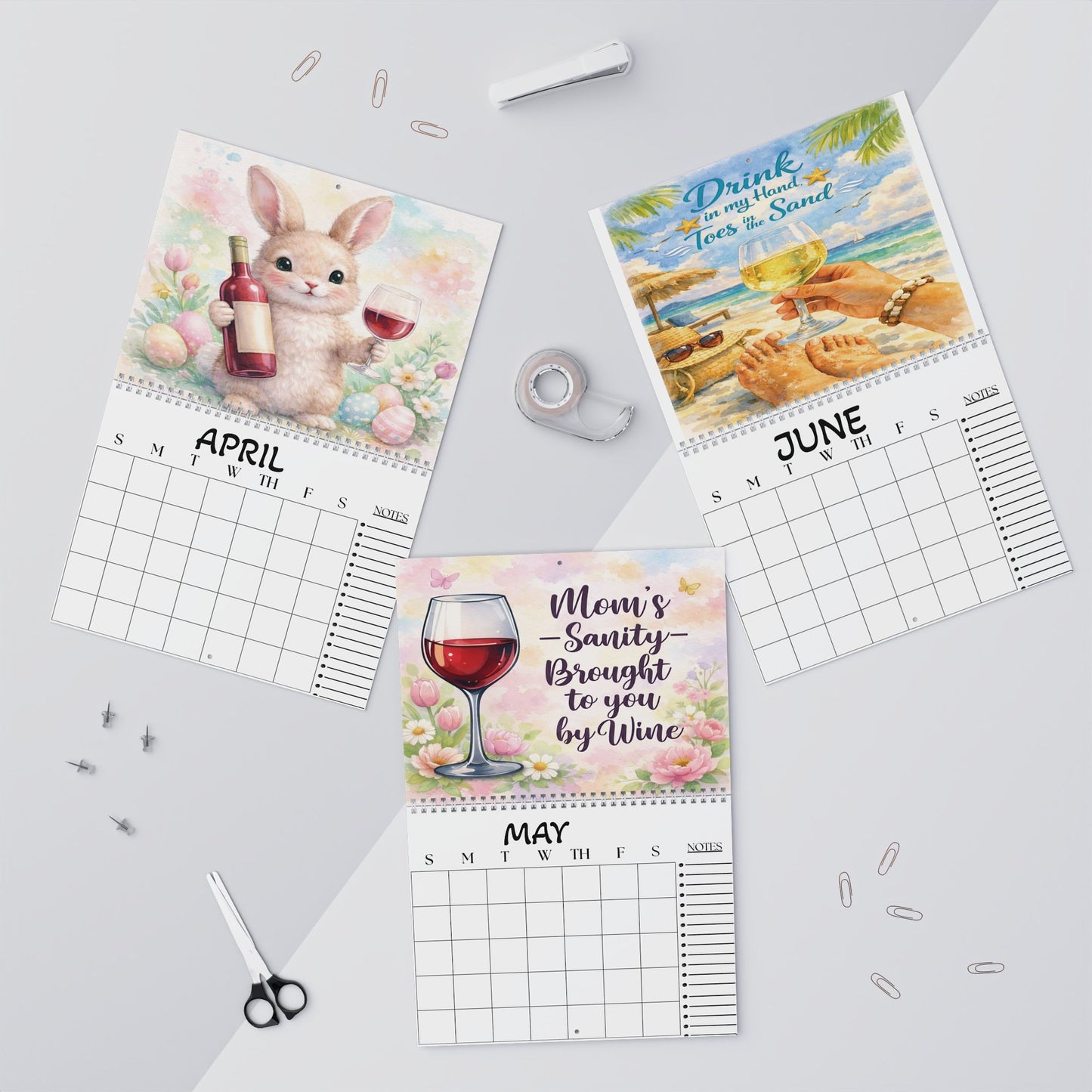 Sips About to Go Down Wall Calendar — Elegant Wine-Themed Monthly Planner