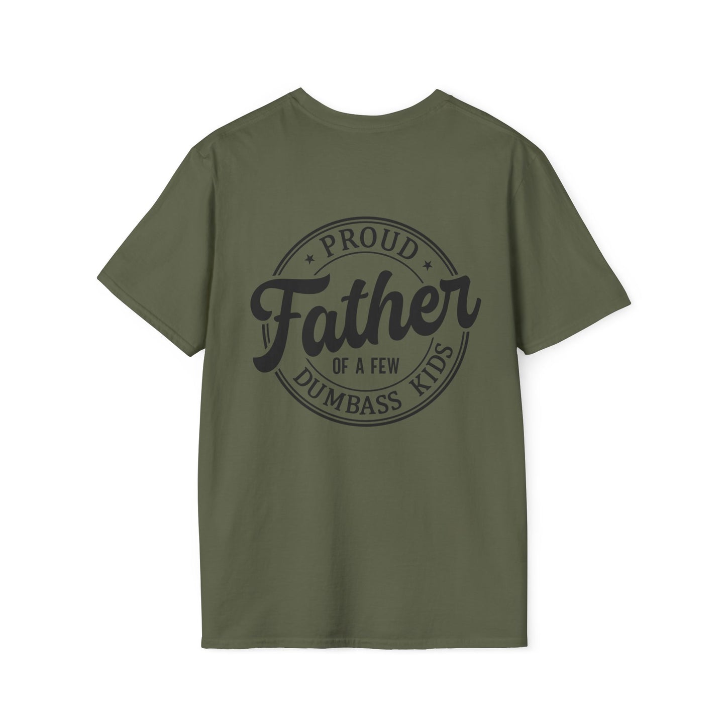 Men's T-Shirt – "Proud Father of a Few Dumbass Kids" Vintage Badge Dad Tee