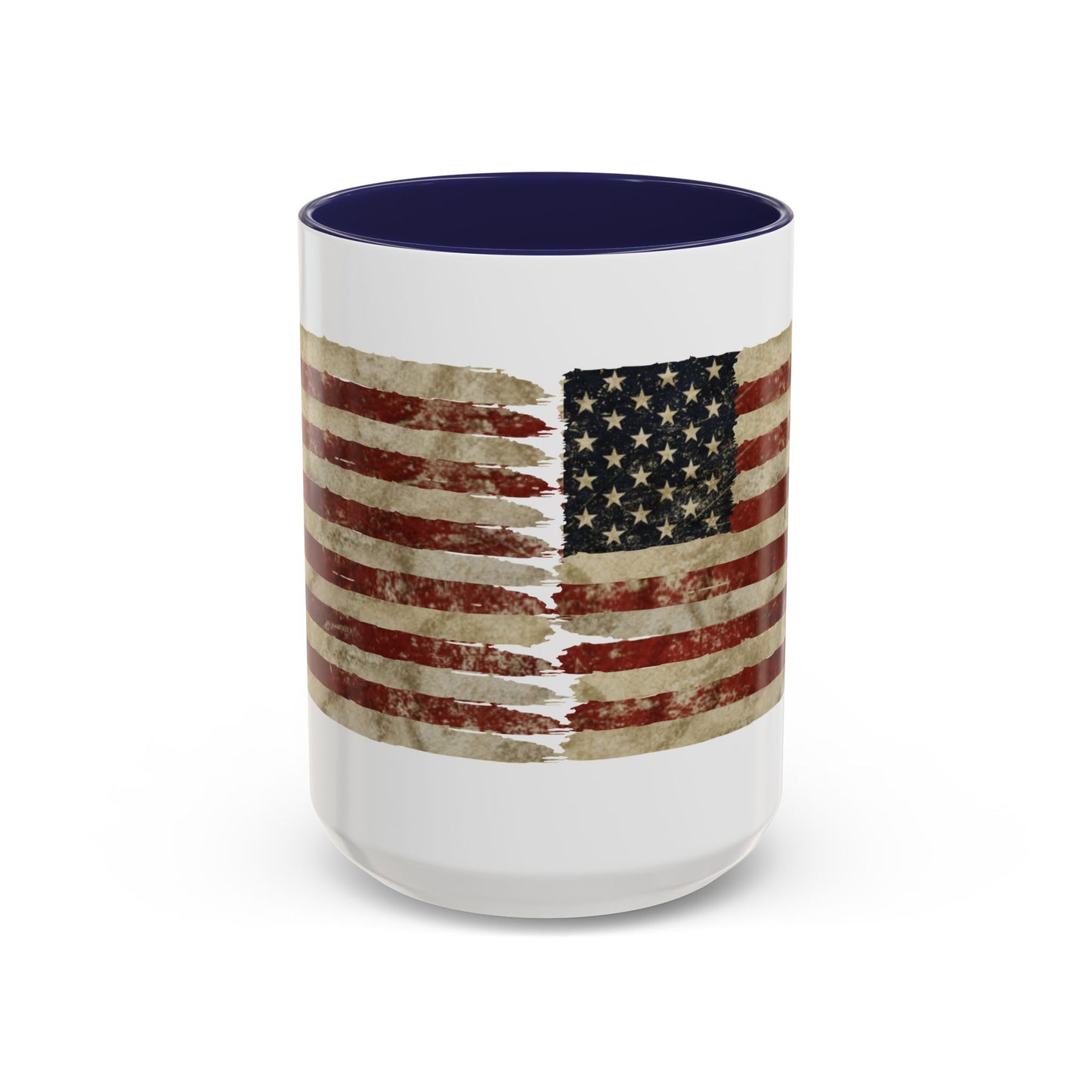 Distressed American Flag Accent Coffee Mug — Patriotic 11/15oz Ceramic