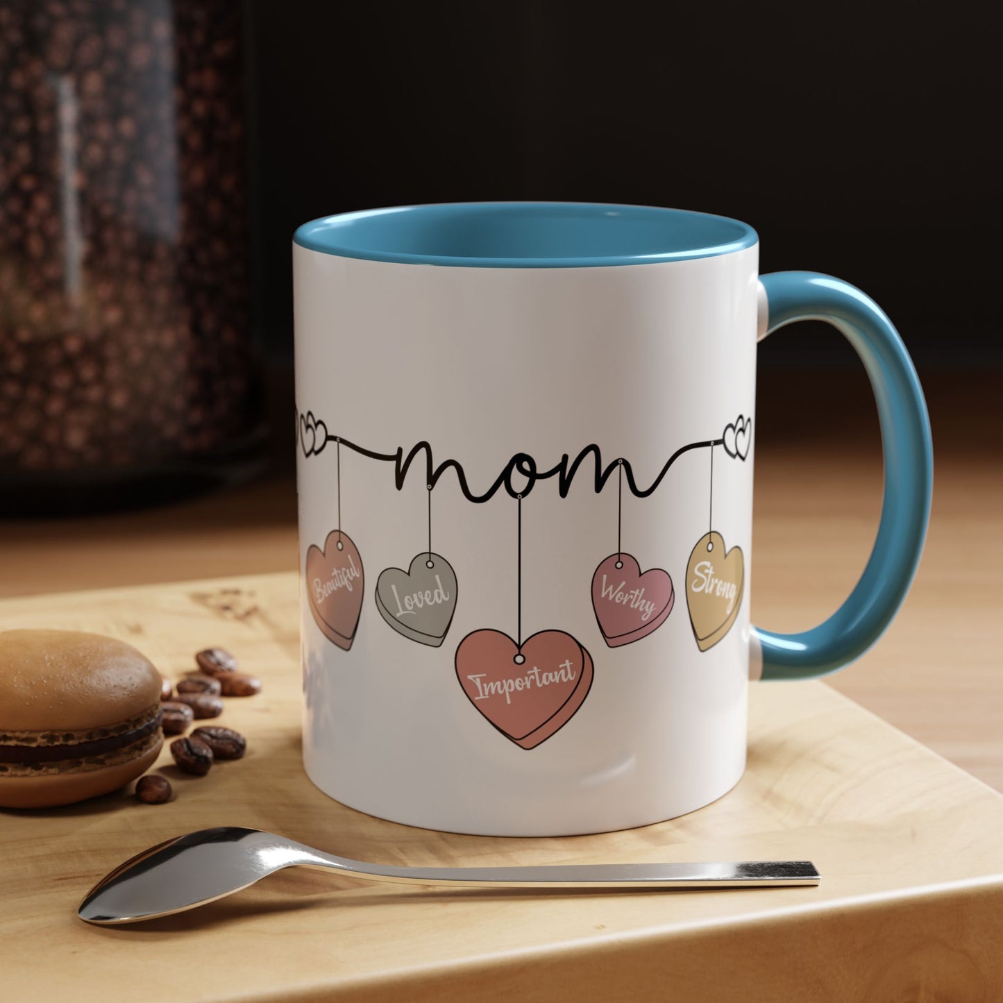 Mother’s Day Heart Charms Accent Coffee Mug — 'Mom' with Loving Words (11/15oz)