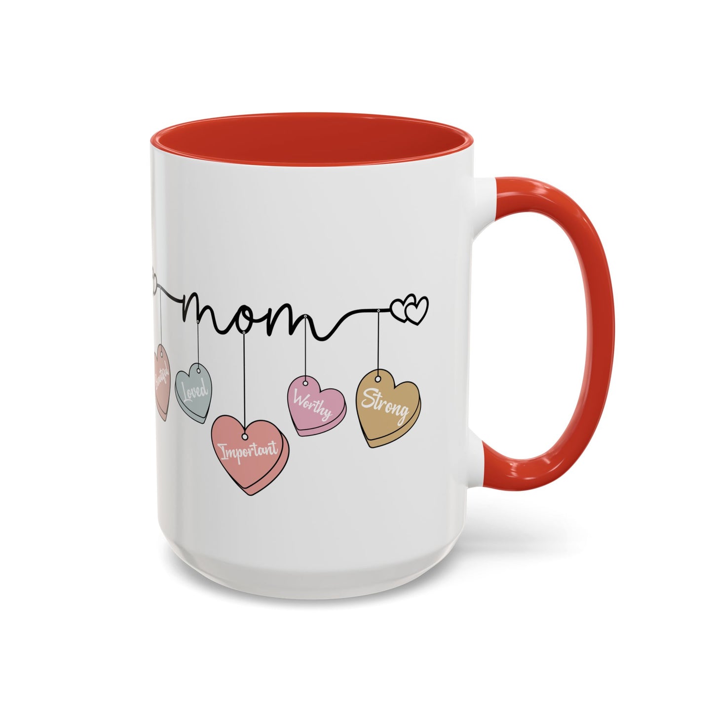 Mother’s Day Heart Charms Accent Coffee Mug — 'Mom' with Loving Words (11/15oz)